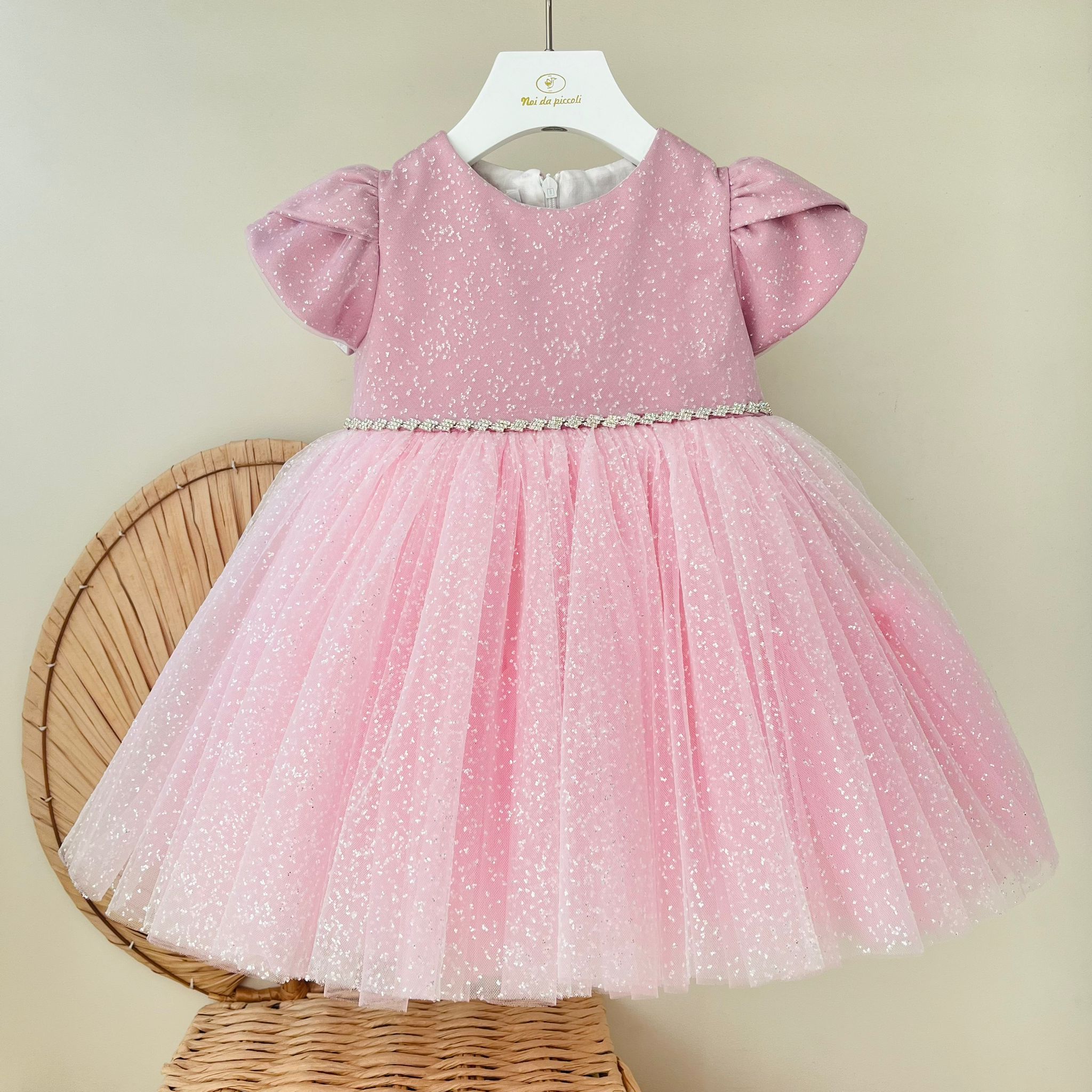 ABITINO CERIMONALE TULLE GLITTER ROSA - Noi da piccoli