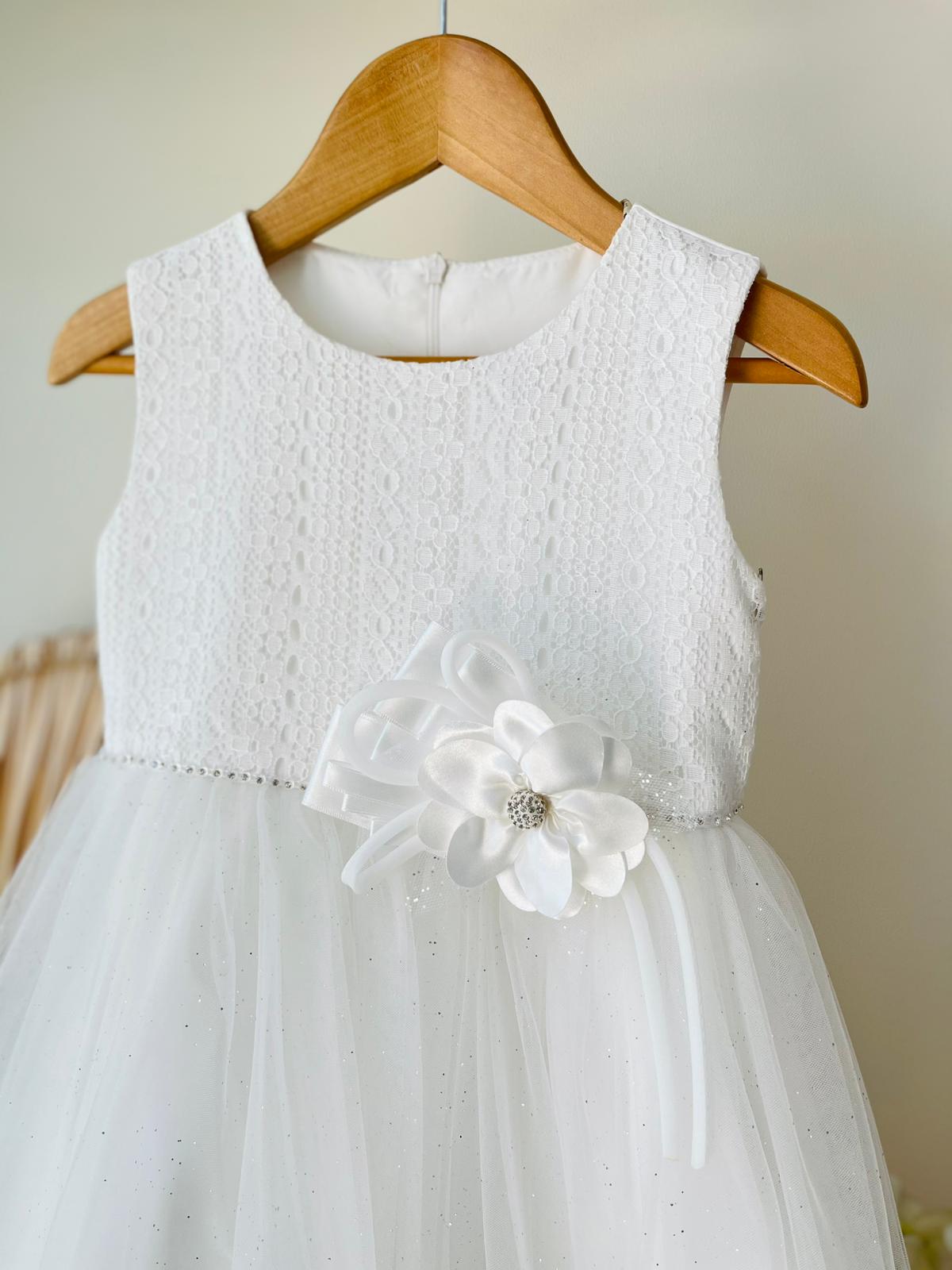 ABITINO CERIMONIALE BIANCO CON BRILLANTINI E FIORELLINO - Noi da piccoli