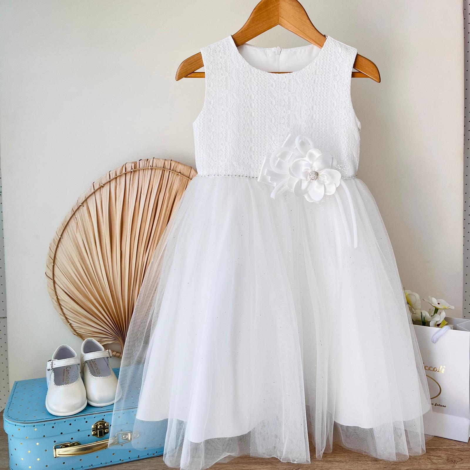 ABITINO CERIMONIALE BIANCO CON BRILLANTINI E FIORELLINO - Noi da piccoli