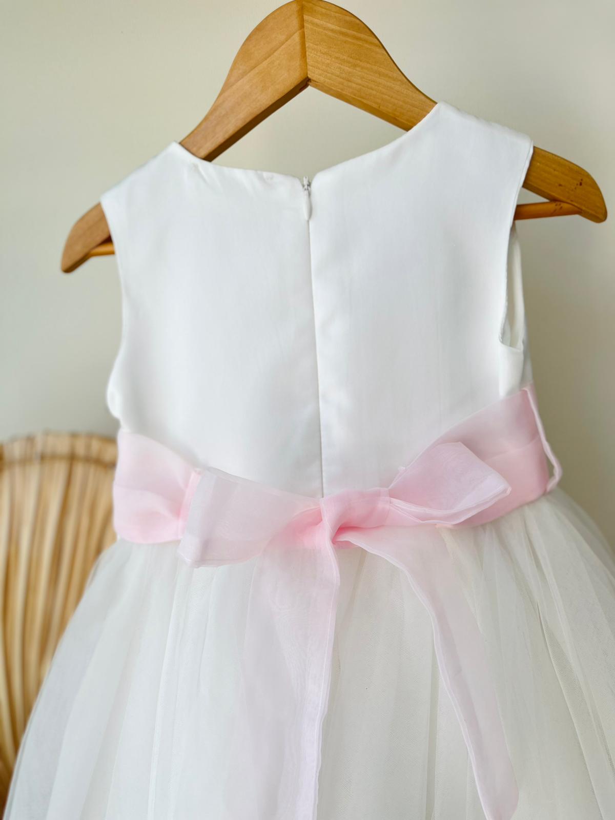 ABITINO CERIMONIALE BIANCO CON FIORELLINI ROSA - Noi da piccoli