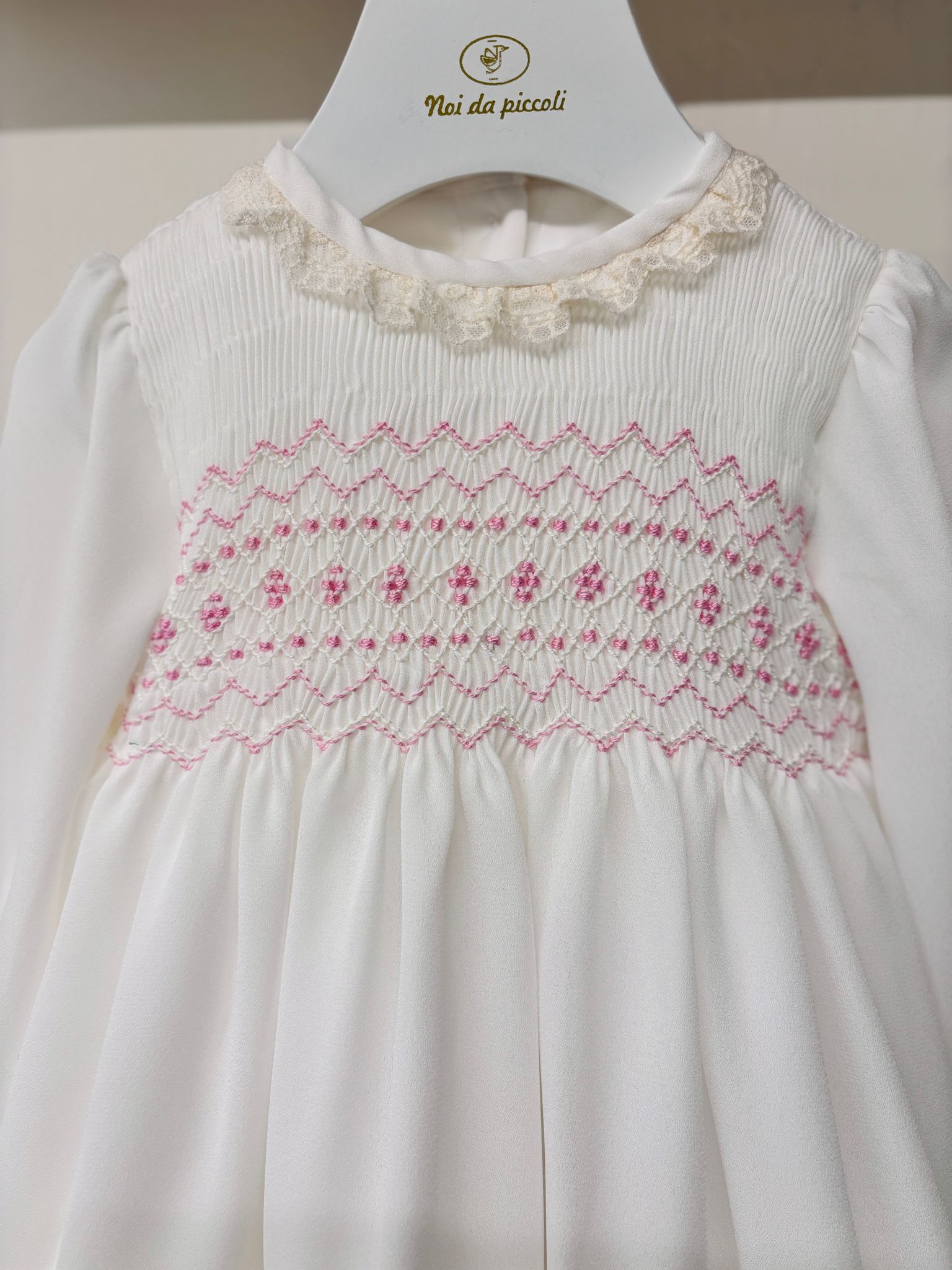 ABITINO CERIMONIALE CON CULOTTE E PUNTO SMOCK Avorio - Noi da piccoli