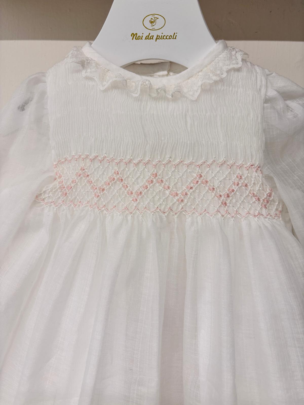 ABITINO CERIMONIALE CON CULOTTE E PUNTO SMOCK BIANCO - Noi da piccoli