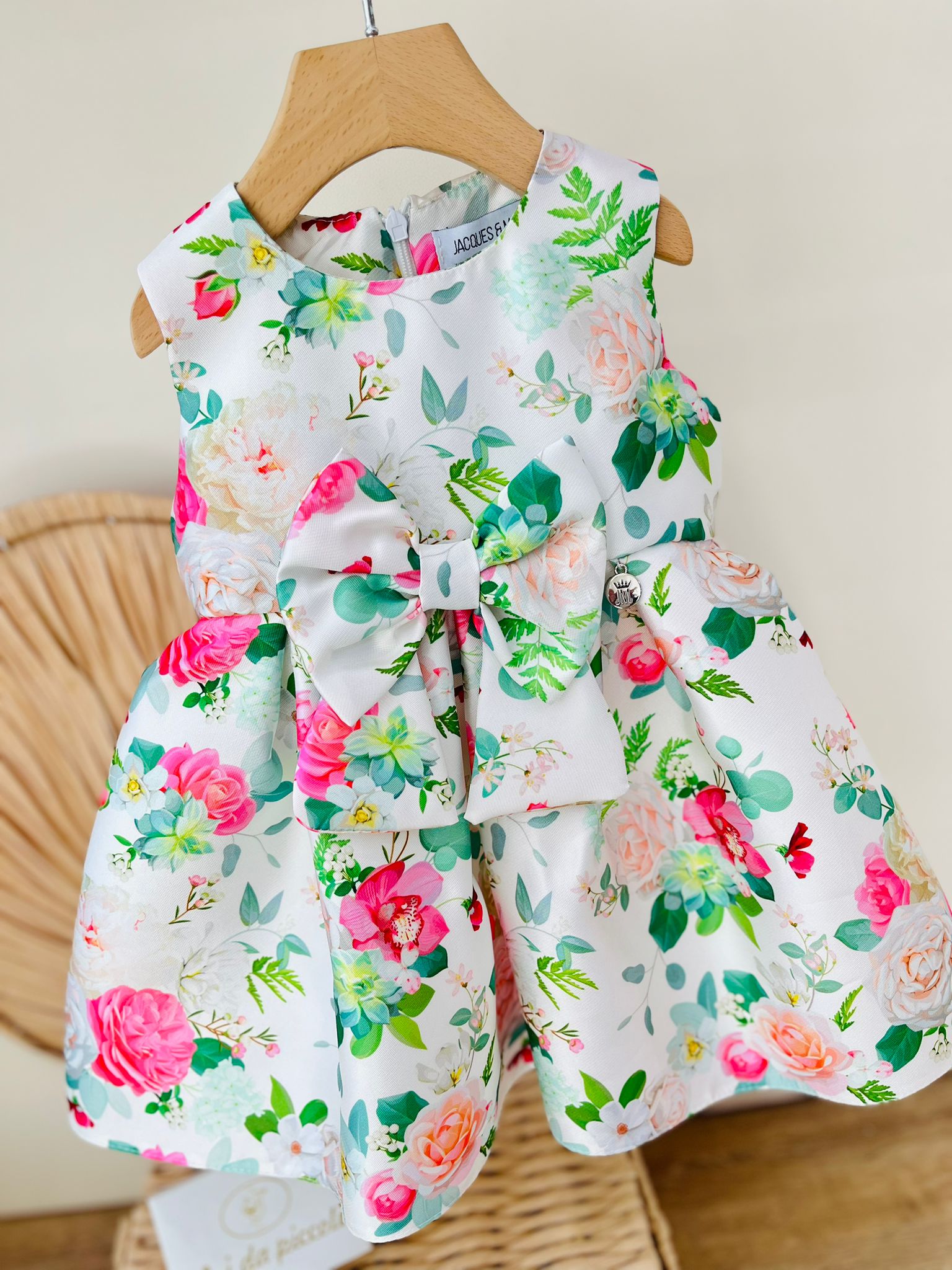 ABITINO CERIMONIALE IIN MICADO FLOREALE CON FIOCCO VERDE - Noi da piccoli