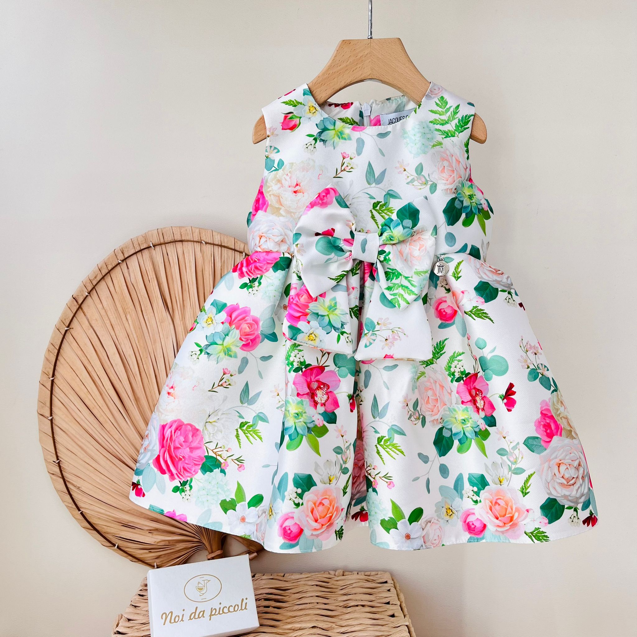 ABITINO CERIMONIALE IIN MICADO FLOREALE CON FIOCCO VERDE - Noi da piccoli