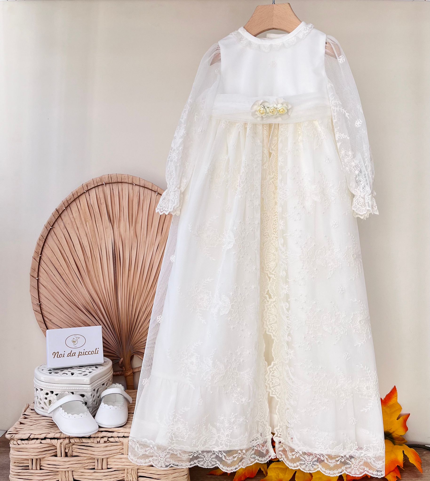 ABITINO CERIMONIALE LUNGO FIORE E PIZZO Avorio - Noi da piccoli