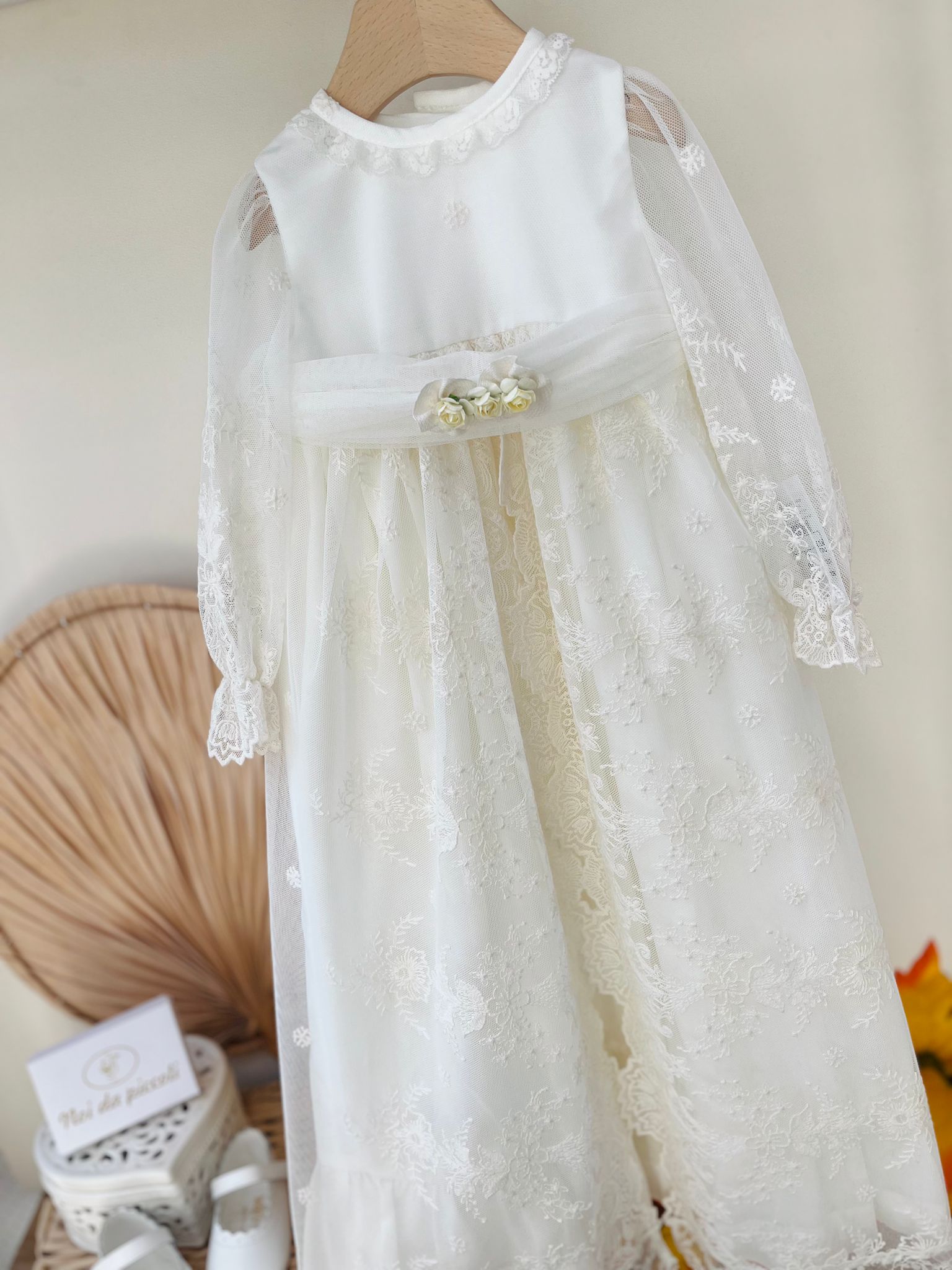 ABITINO CERIMONIALE LUNGO FIORE E PIZZO Avorio - Noi da piccoli