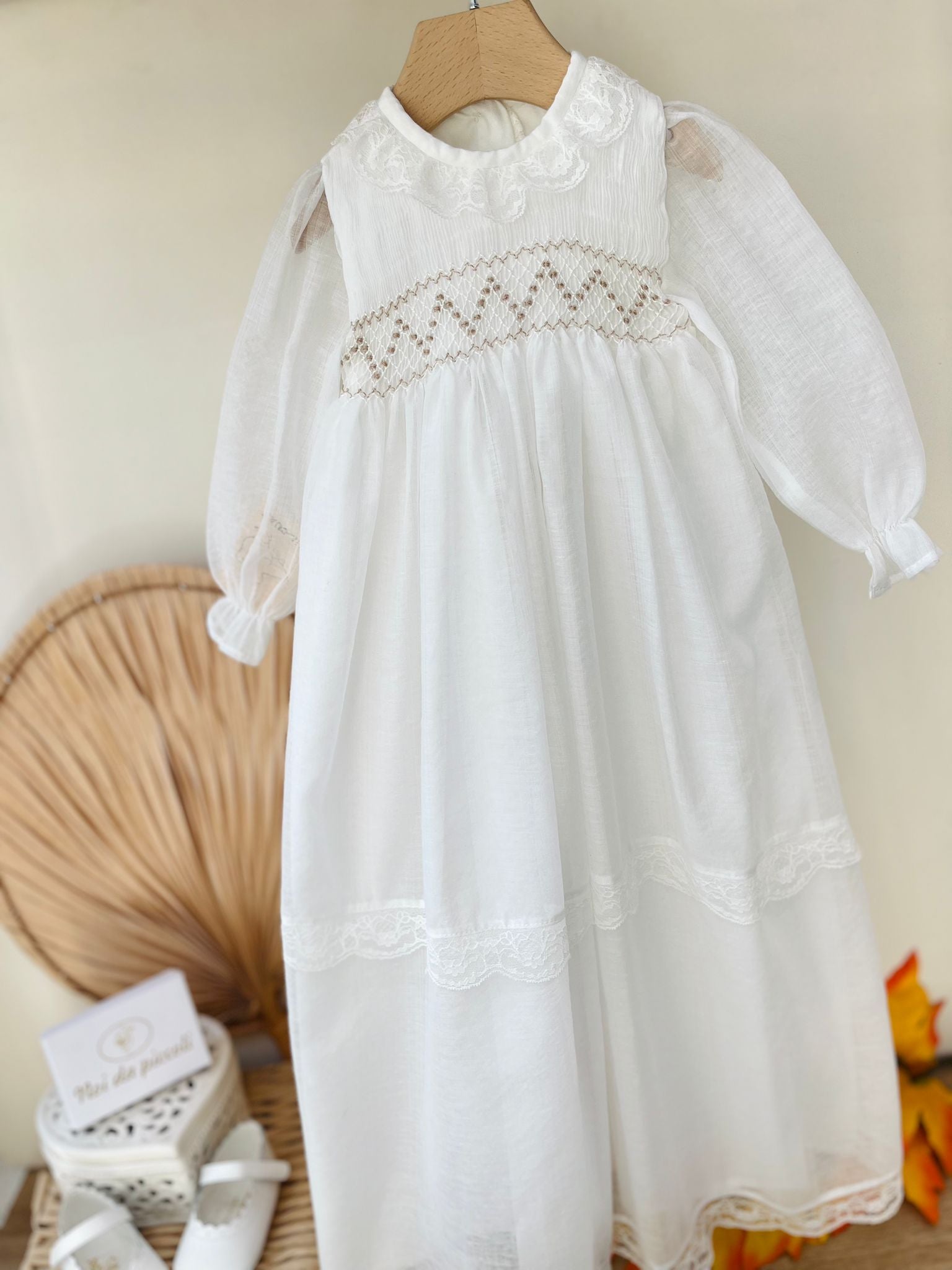 ABITINO CERIMONIALE LUNGO PUNTO SMOCK BIANCO AVORIO - Noi da piccoli