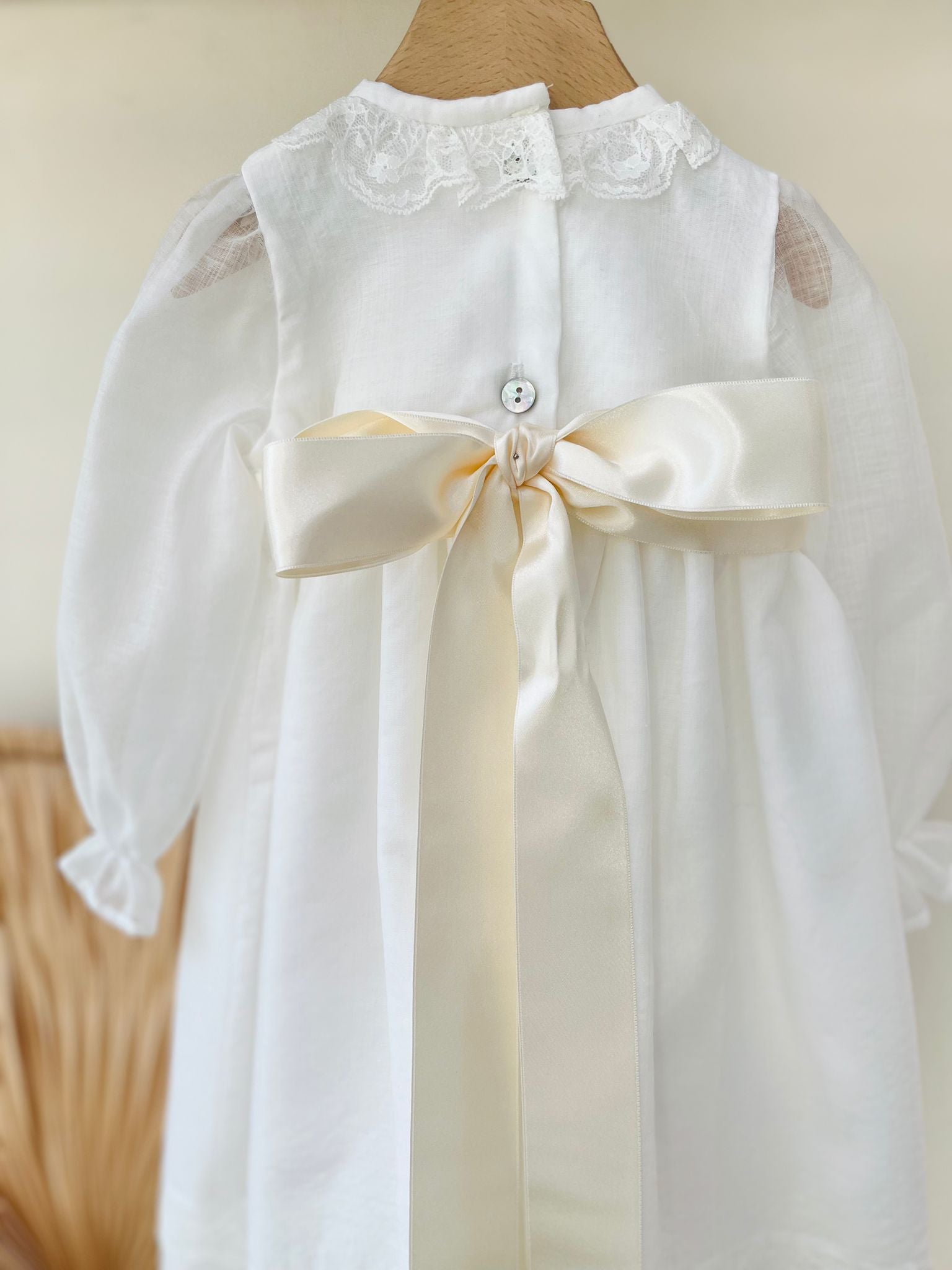 ABITINO CERIMONIALE LUNGO PUNTO SMOCK BIANCO ROSA - Noi da piccoli