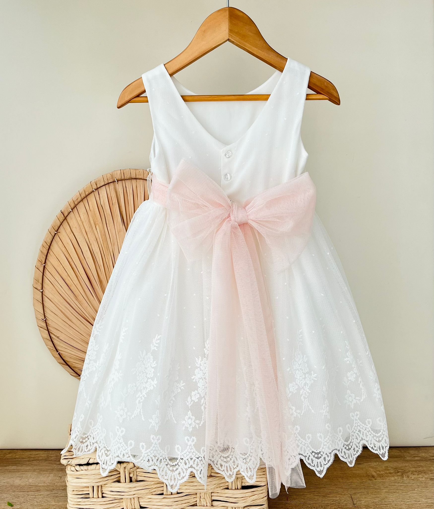 ABITINO CERIMONIALE YOUNG LADY BIANCO E FIORI ROSA - Noi da piccoli