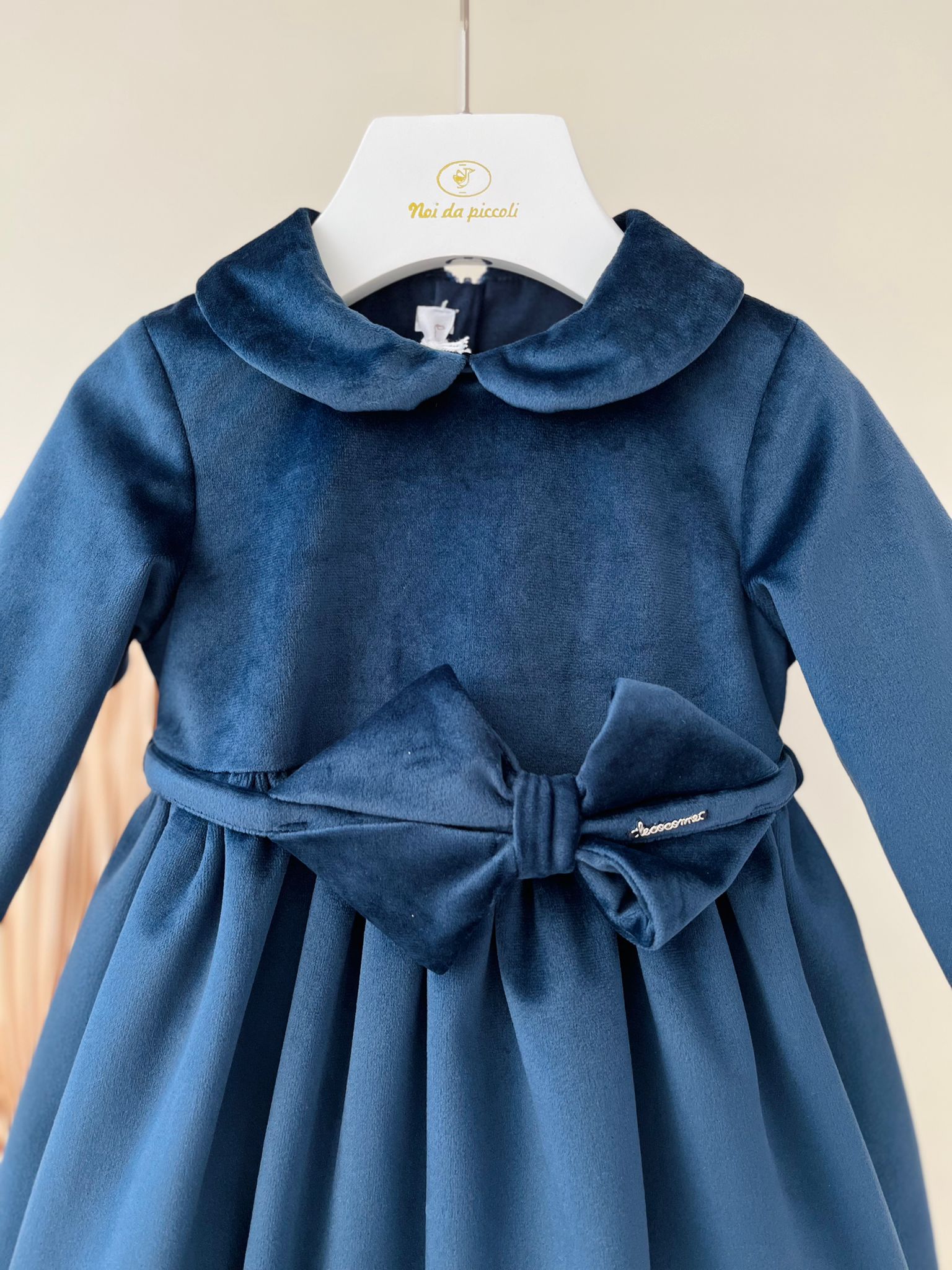 ABITINO CON CINTURINA FIOCCO VELLUTINO BLU - Noi da piccoli