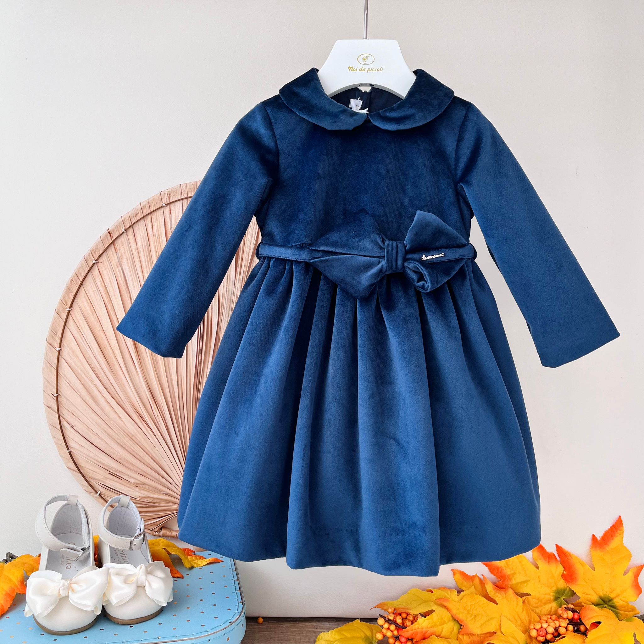 ABITINO CON CINTURINA FIOCCO VELLUTINO BLU - Noi da piccoli