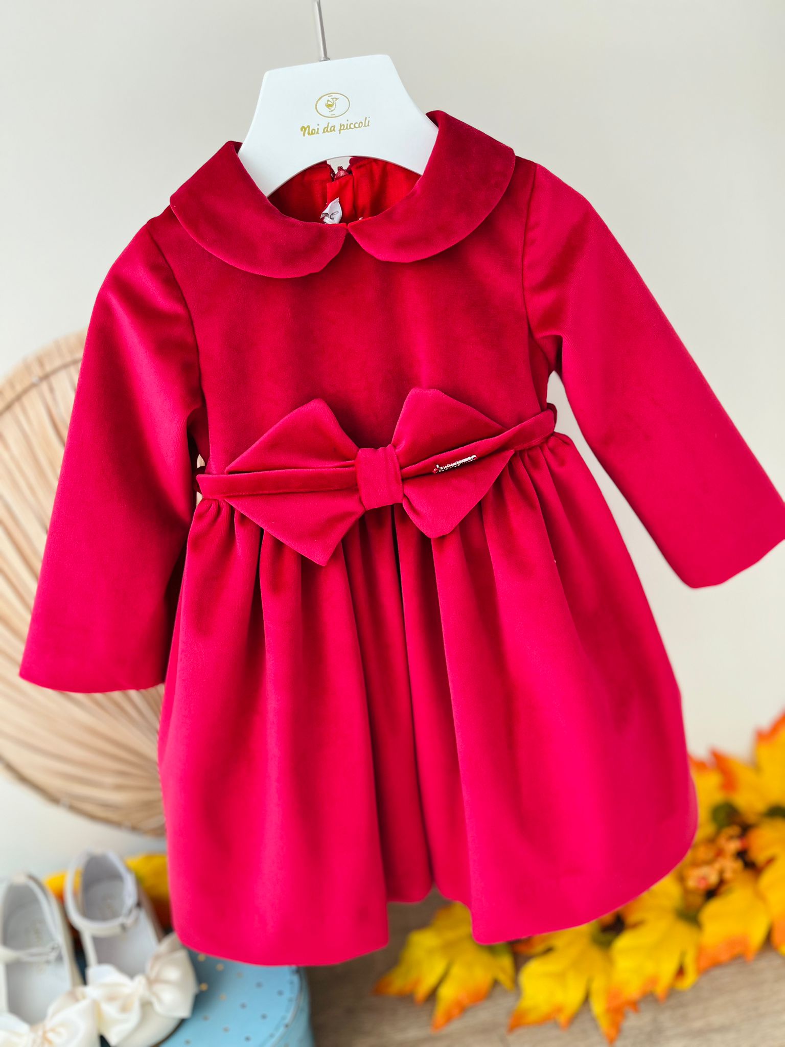ABITINO CON CINTURINA FIOCCO VELLUTINO ROSSO - Noi da piccoli
