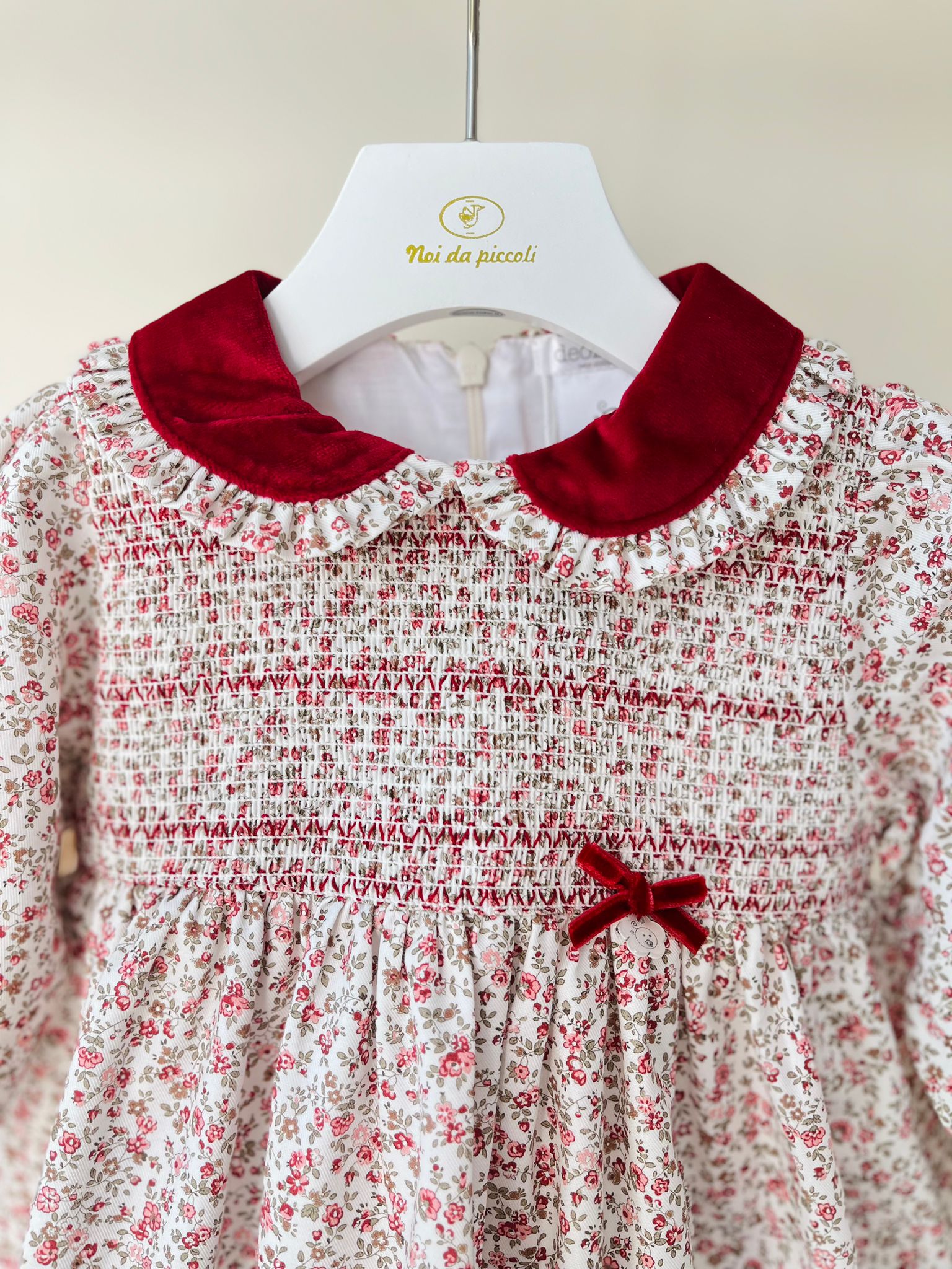 ABITINO FLOREALE CON FIOCCHETTI E COLLETTO IN VELLUTO FLOREALE - Noi da piccoli
