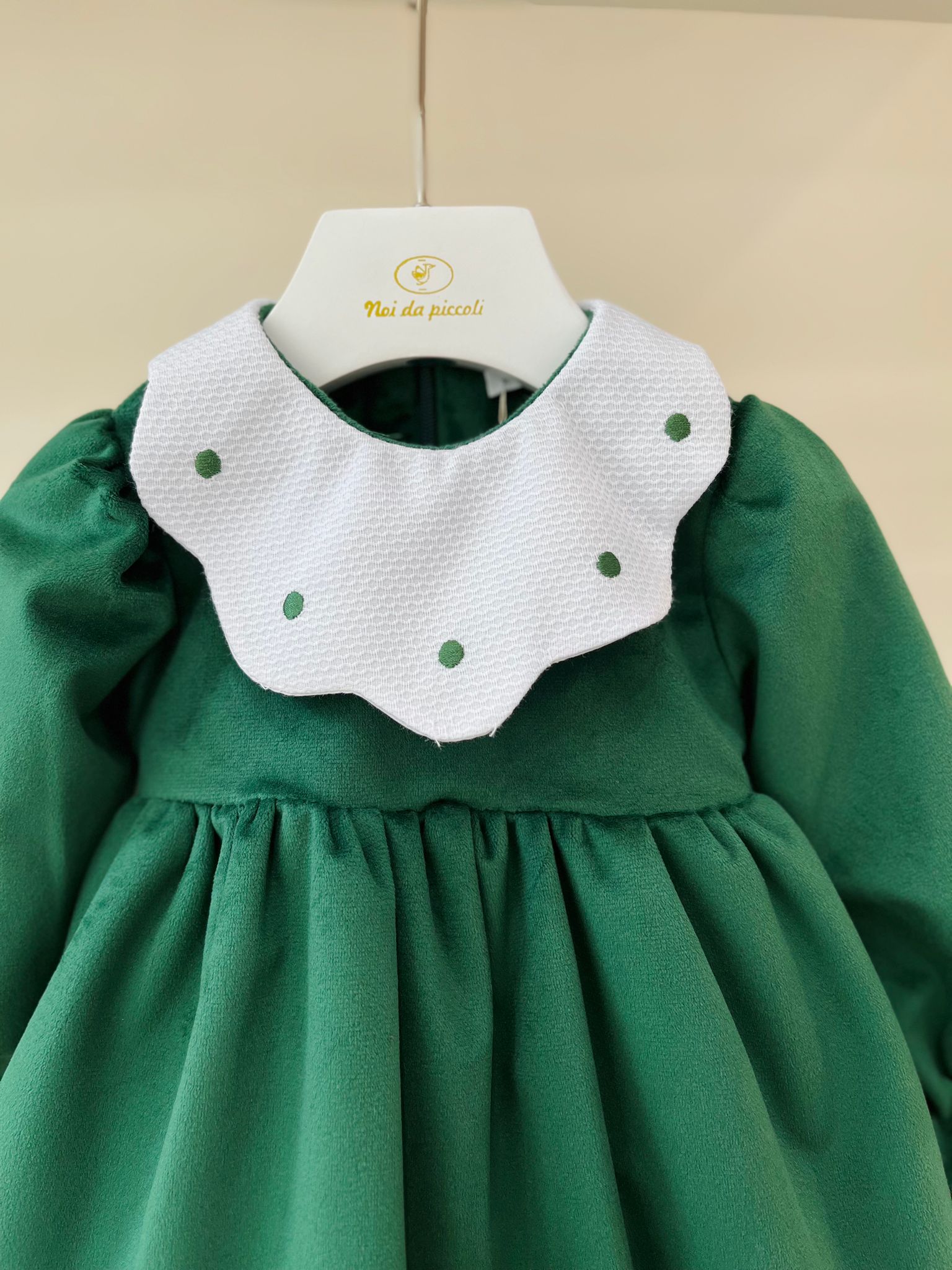 ABITINO IN VELLUTINO CON COLLETTO A POIS VERDE - Noi da piccoli