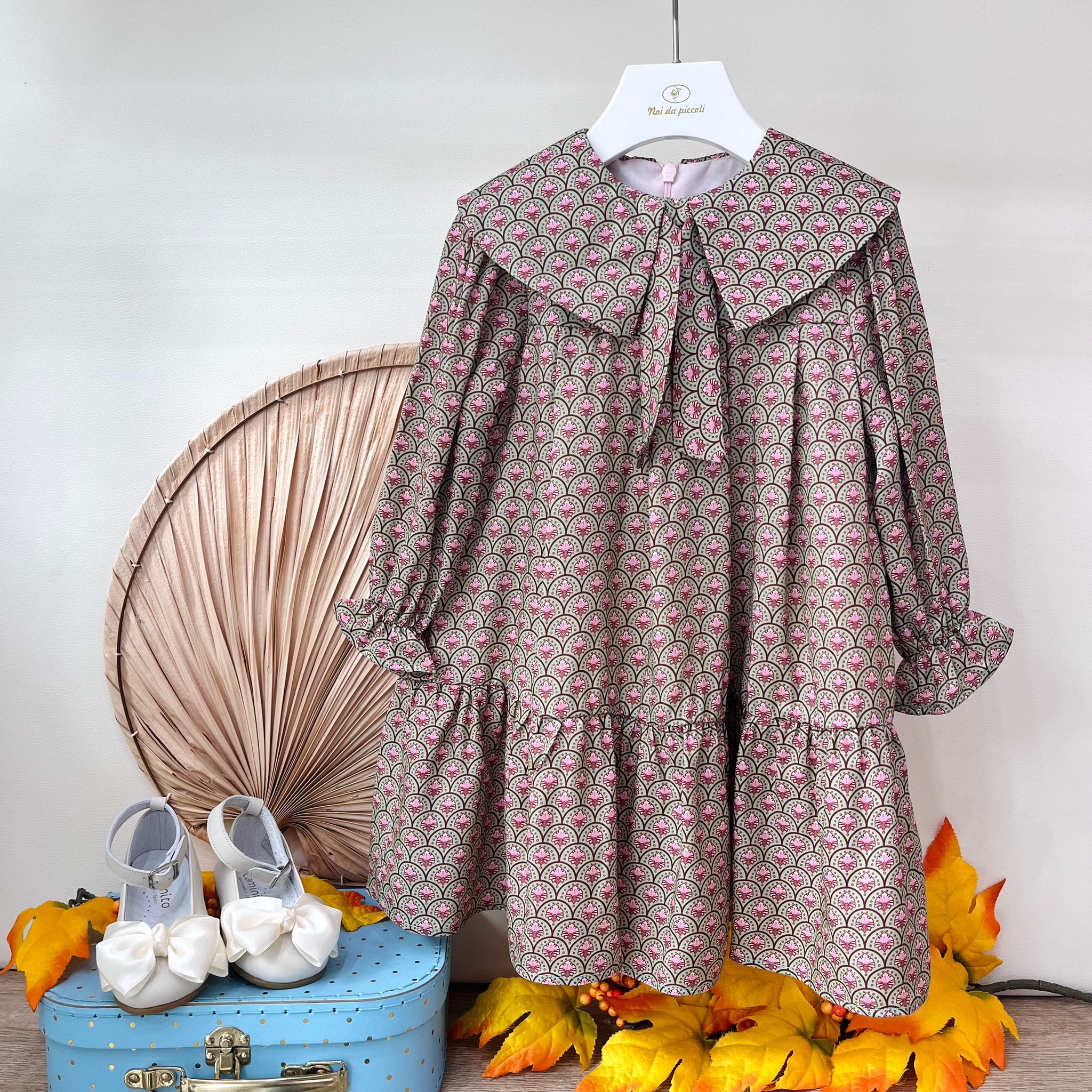 ABITINO SCALLOP FLORALE COTONE CALDO VERDE E MALVA - Noi da piccoli