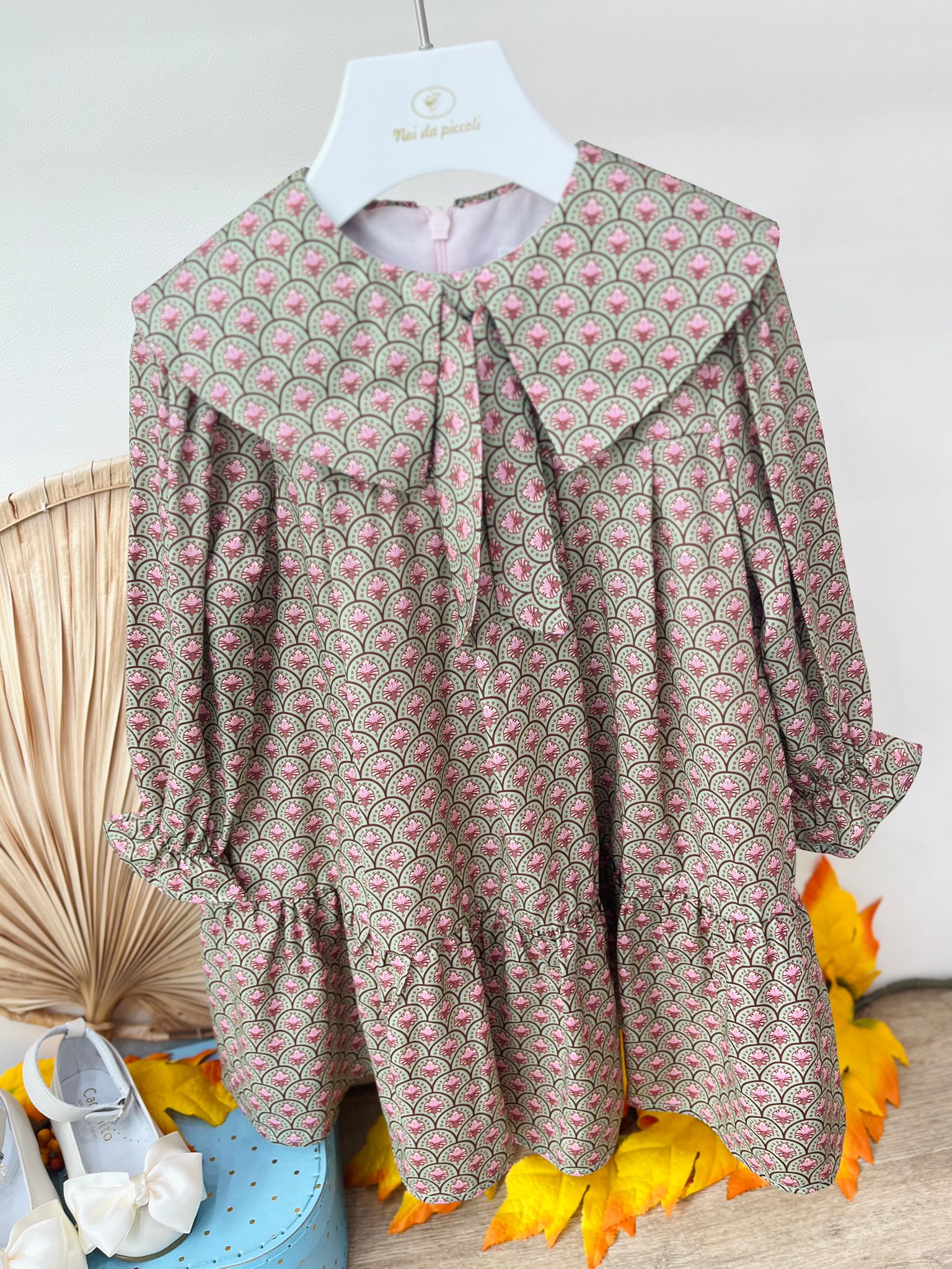 ABITINO SCALLOP FLORALE COTONE CALDO VERDE E MALVA - Noi da piccoli