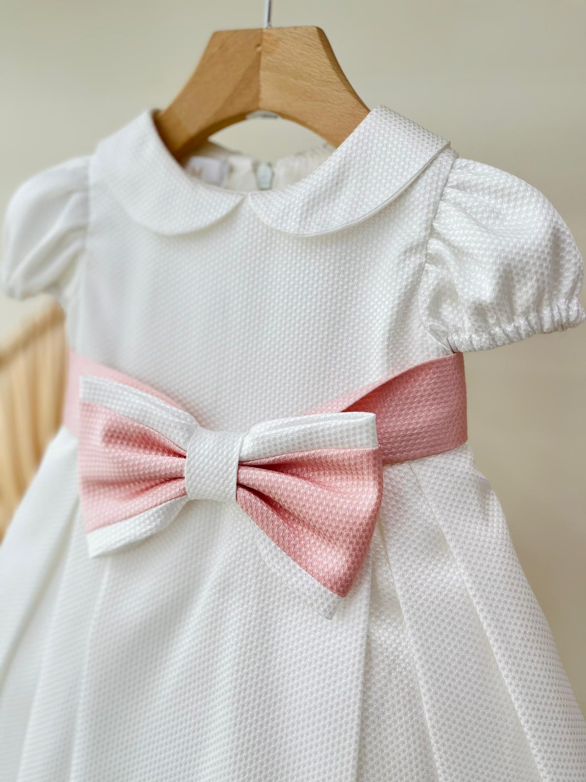 ABITO CERIMONIALE BIANCO CON FIOCCHETTO ROSA E BIANCO - Noi da piccoli