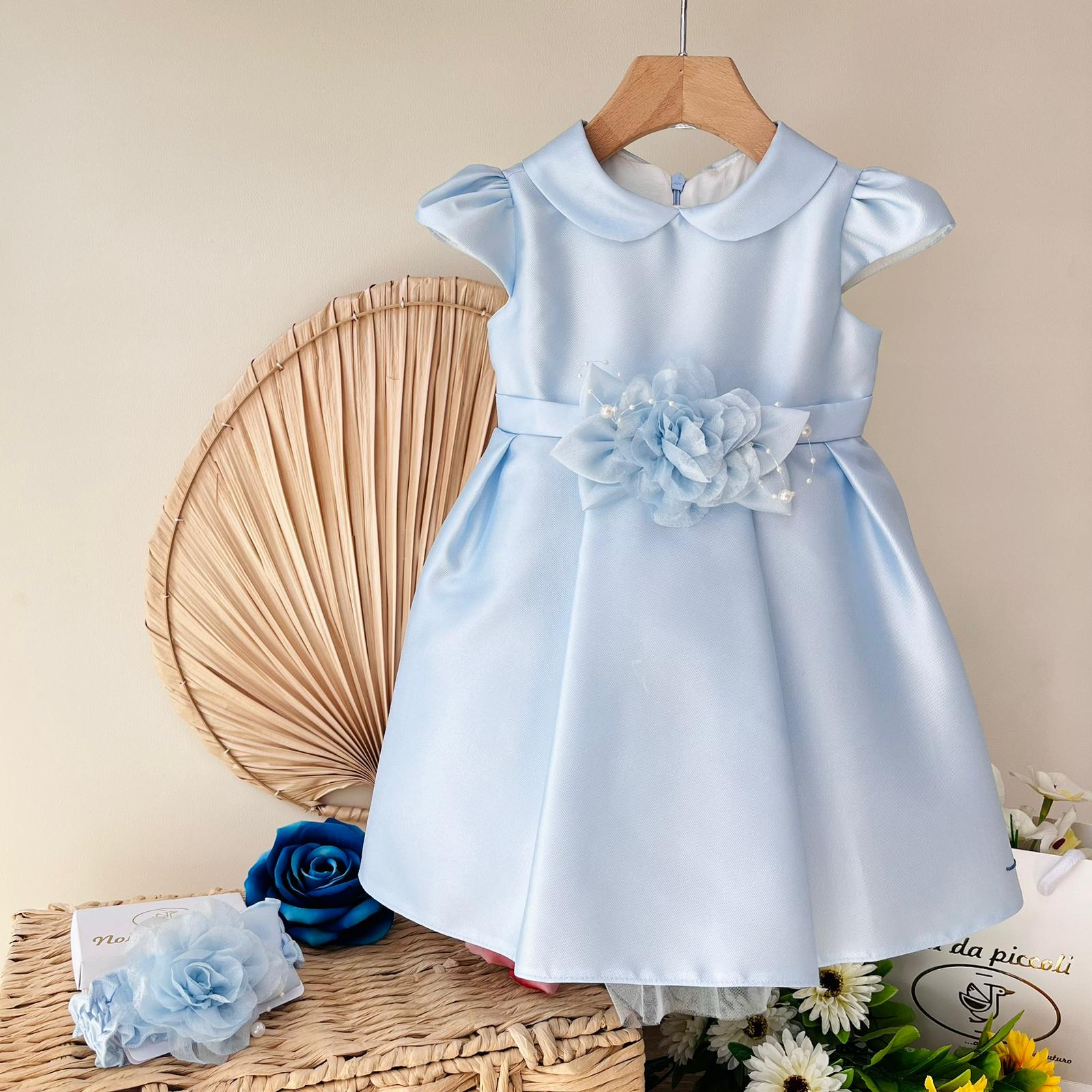 ABITO CERIMONIALE CIELO CON TULLE E FIORE CENTRALE - Noi da piccoli