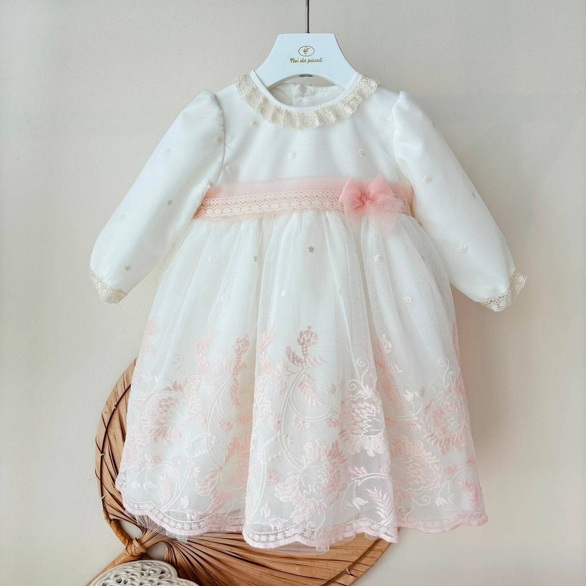 ABITO CERIMONIALE fiore romantico PANNA ROSA - Noi da piccoli