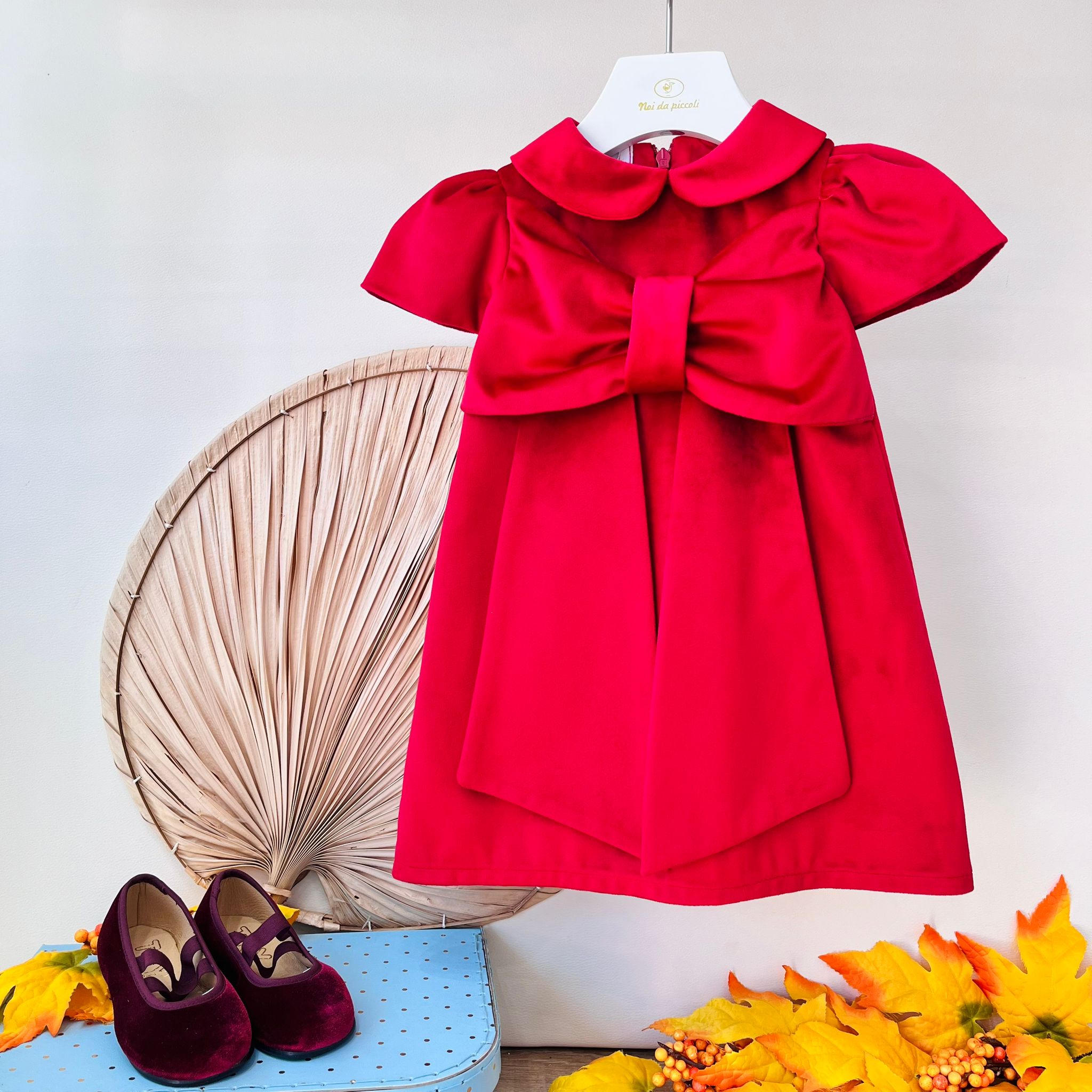 ABITO CERIMONIALE IN VELLUTO CON FIOCCHETTO Rosso - Noi da piccoli