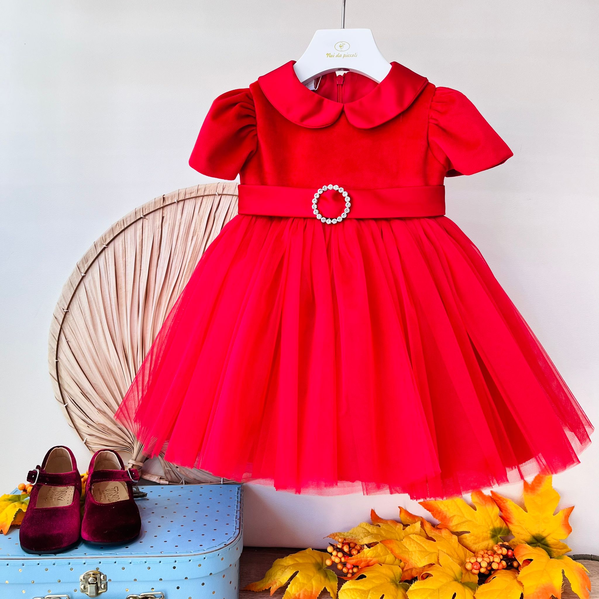 ABITO CERIMONIALE IN VELLUTO E TULLE CON SWAROSKI Rosso - Noi da piccoli