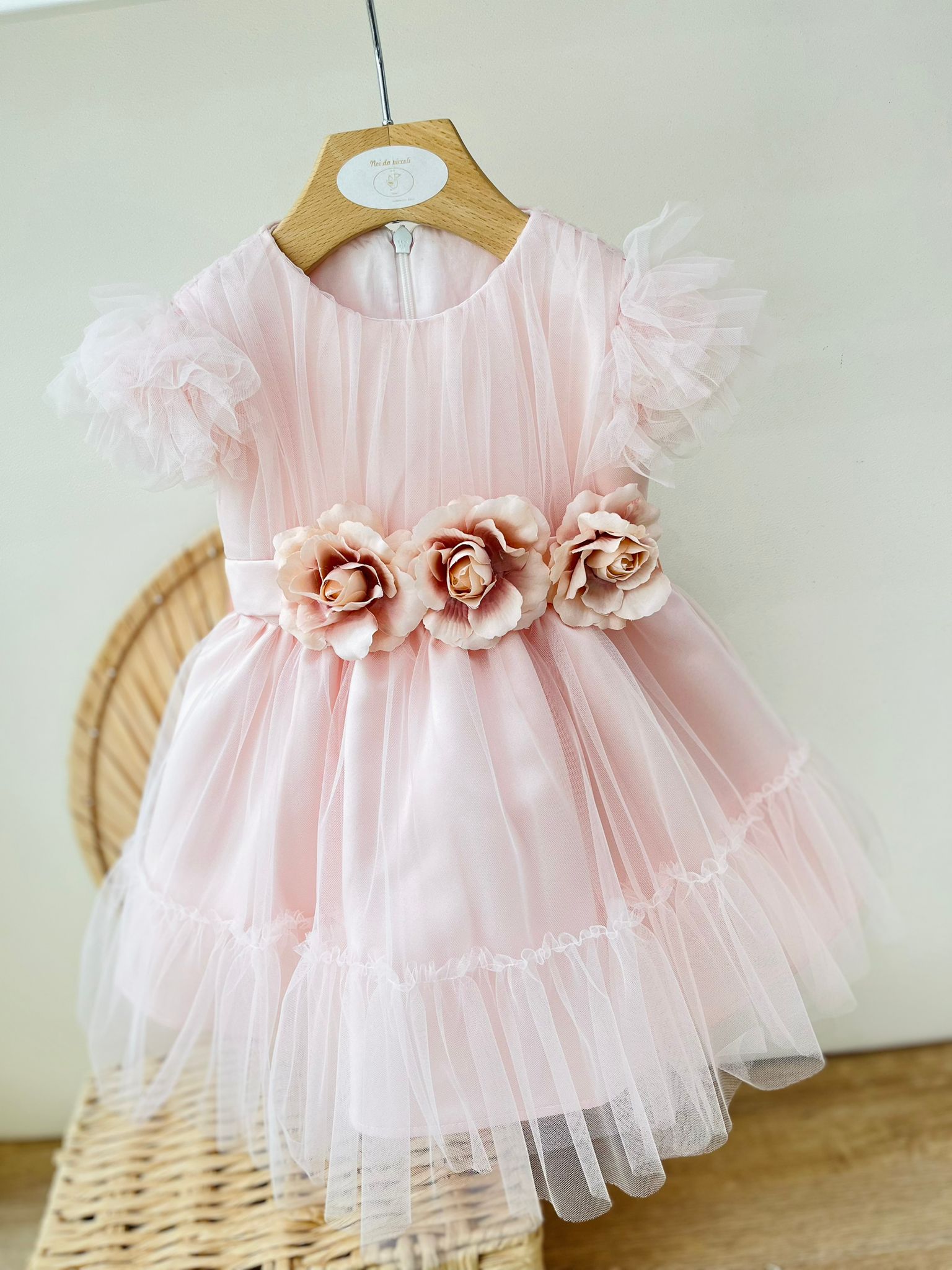 ABITO CERIMONIALE ROSA TULLE ARRICCIATO - Noi da piccoli