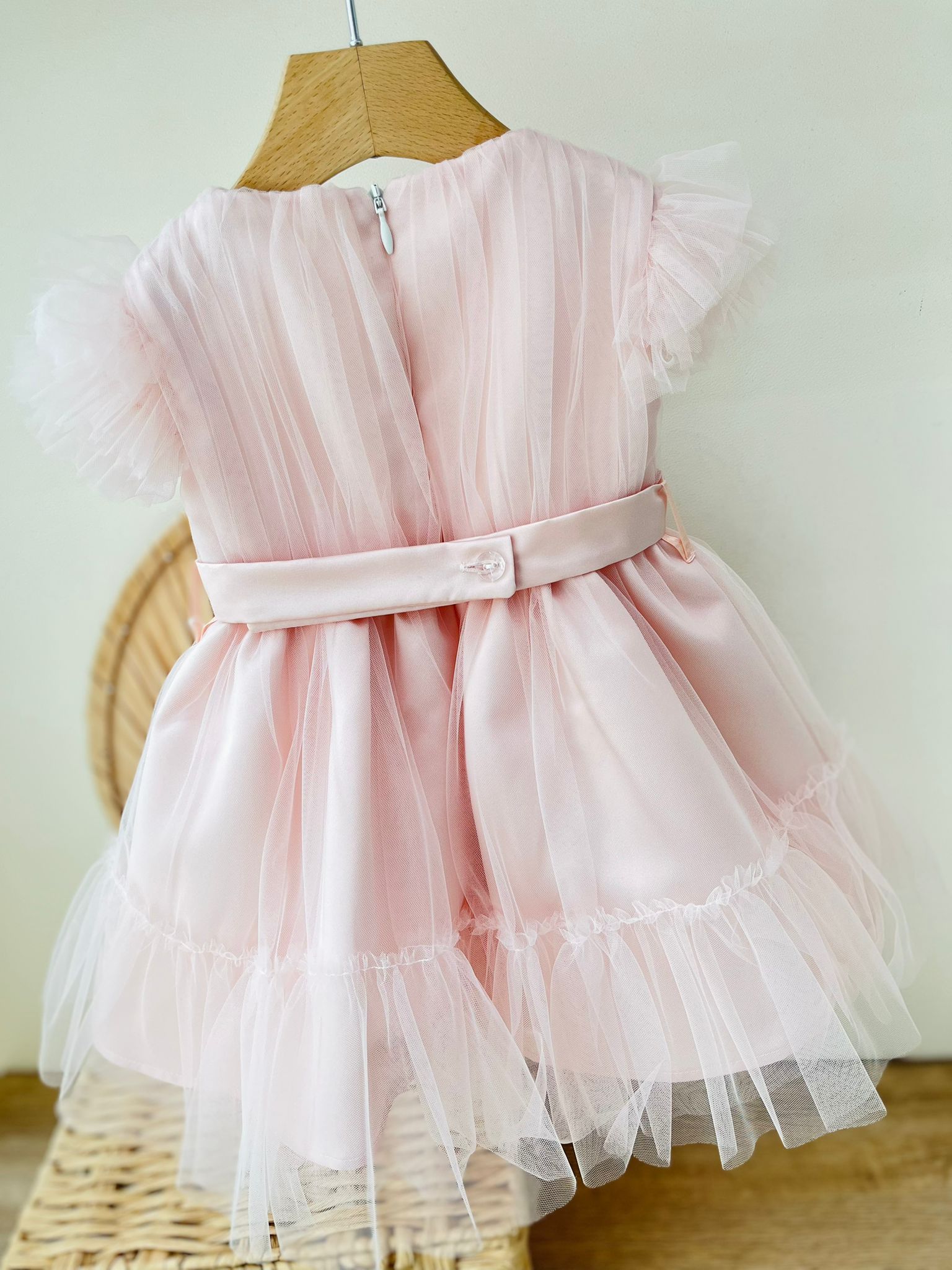 ABITO CERIMONIALE ROSA TULLE ARRICCIATO - Noi da piccoli