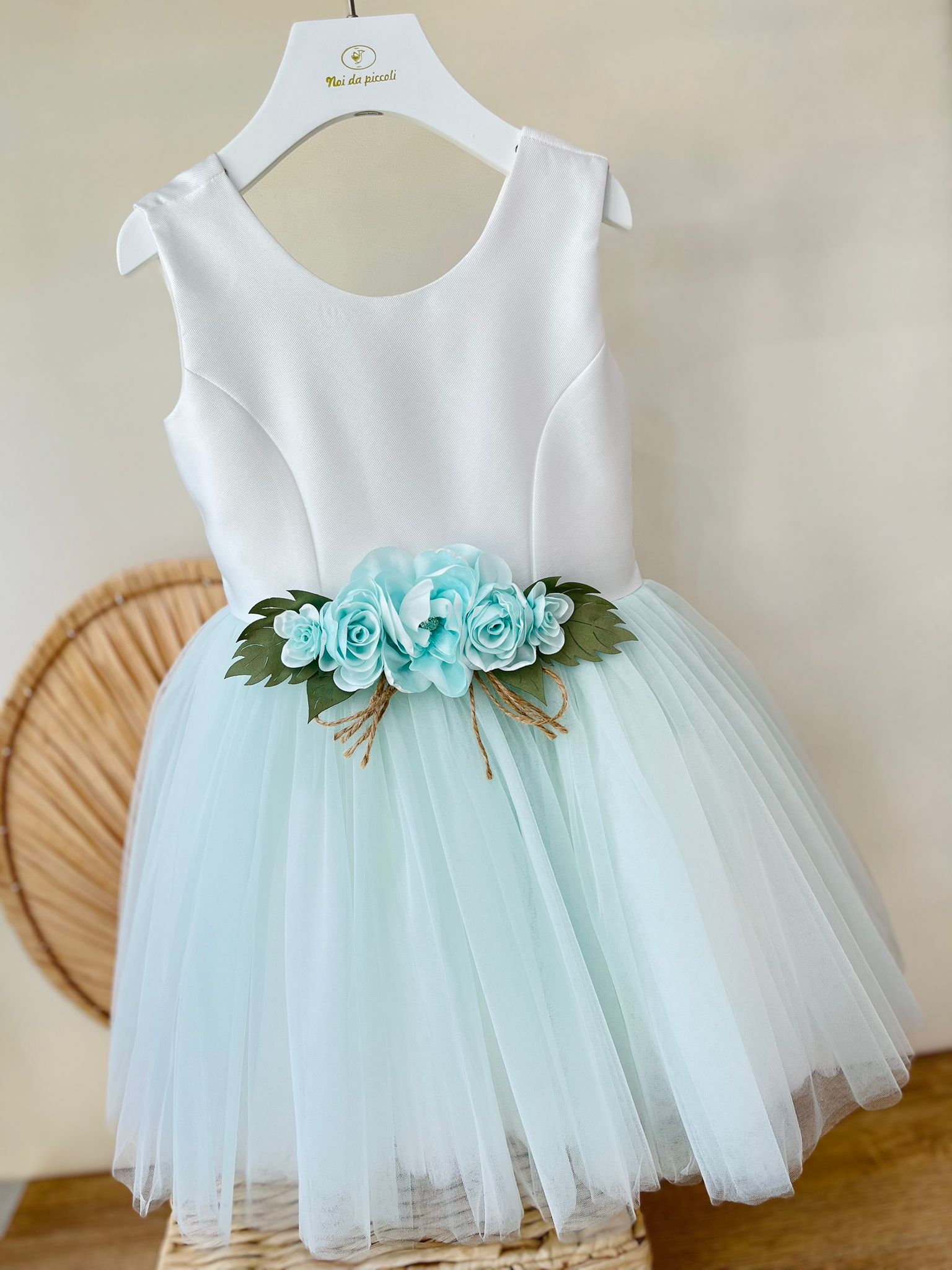 ABITO CERIMONIALE VERDE CON FIORELLINI - Noi da piccoli