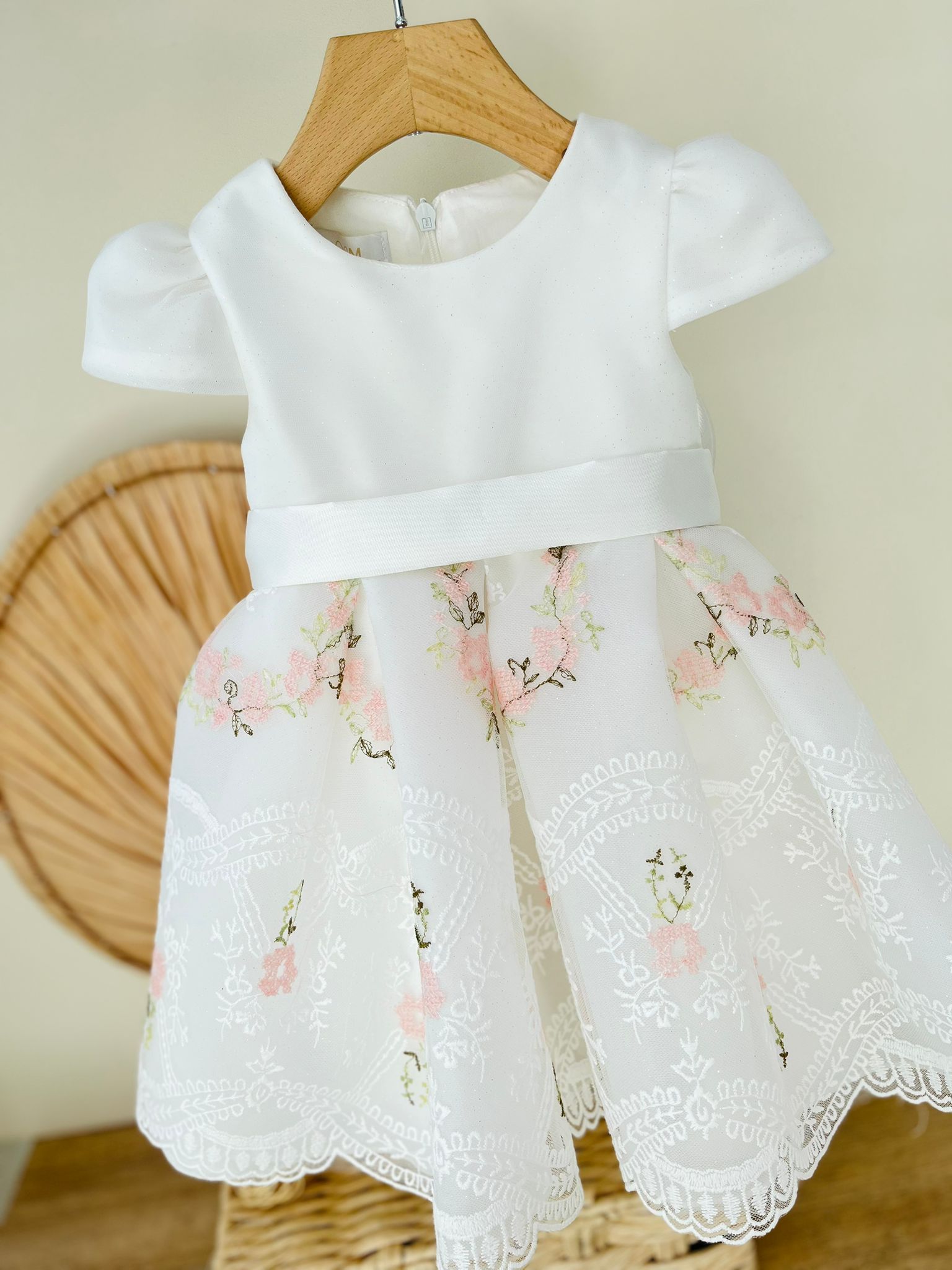 ABITO IN RASO PANNA TULLE FLOREALE - Noi da piccoli