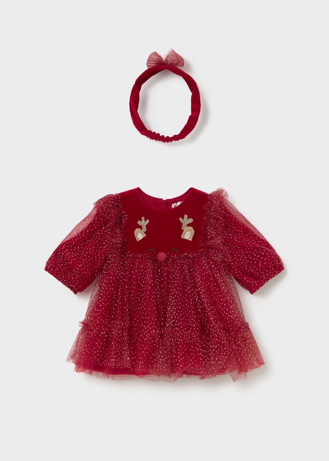 ABITO IN VELLUTO E TULLE ROSSO CON FASCIA - Noi da piccoli
