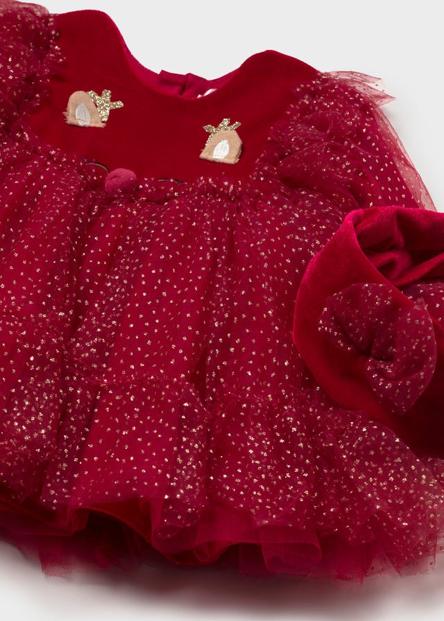 ABITO IN VELLUTO E TULLE ROSSO CON FASCIA - Noi da piccoli