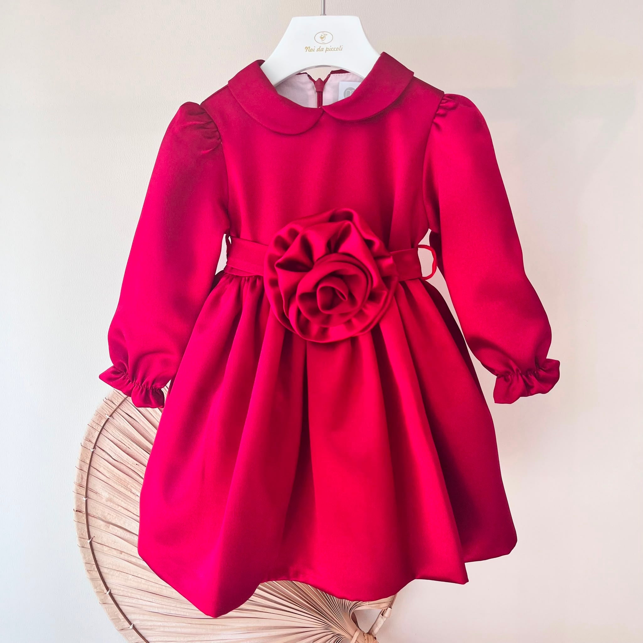 ABITO VELLUTO CON FIORE BORDEAUX - Noi da piccoli