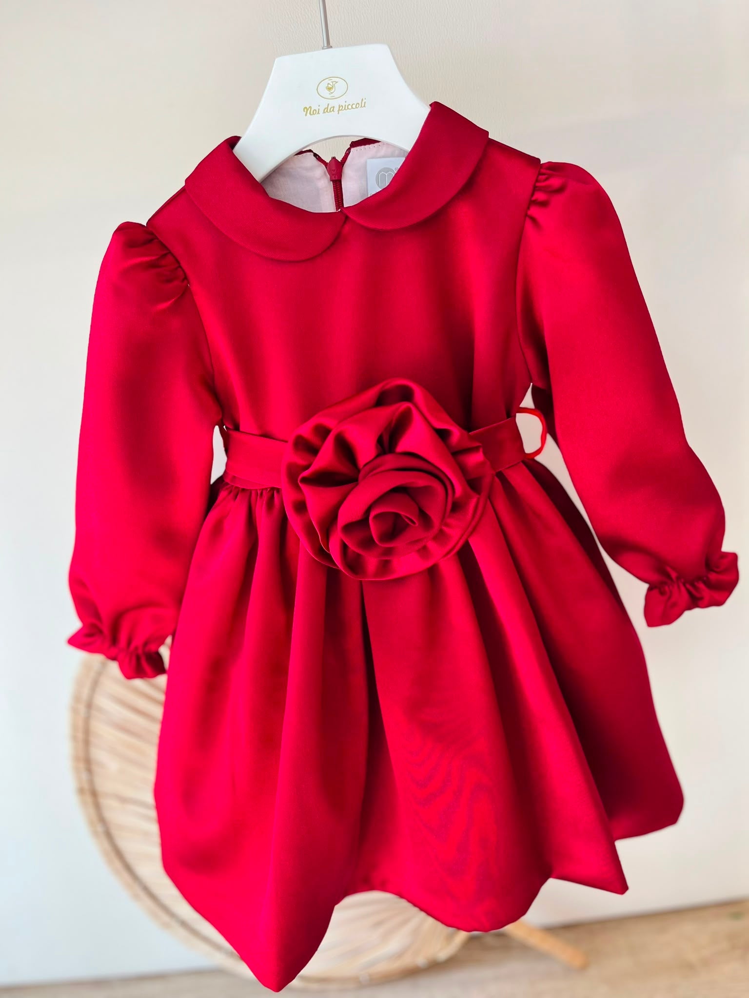 ABITO VELLUTO CON FIORE BORDEAUX - Noi da piccoli