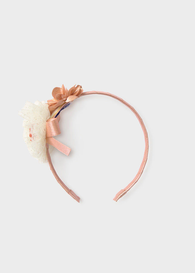 CERCHIETTO ROSA CON FIORI TRIDIMENSIONALI