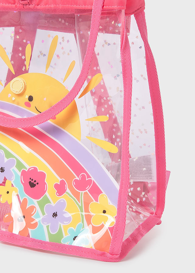 ZAINETTO BIMBA TRASPERENTE CON DISEGNINI COLORATI  ROSA