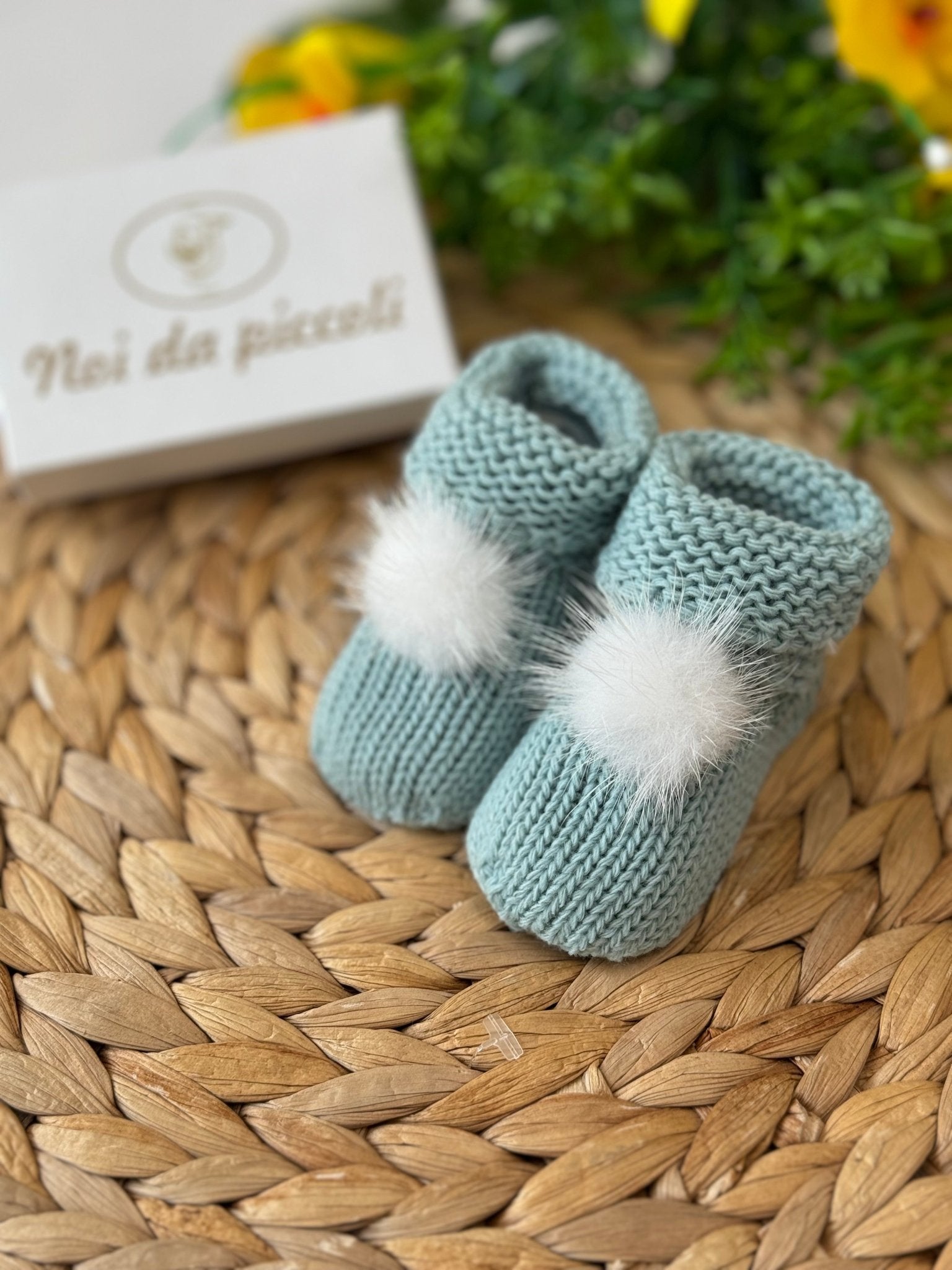 BABBUCCE VERDE CON PON POM BIANCO - Noi da piccoli