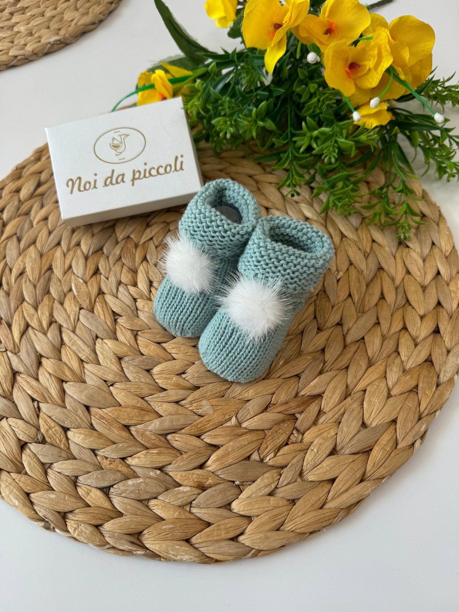 BABBUCCE VERDE CON PON POM BIANCO - Noi da piccoli