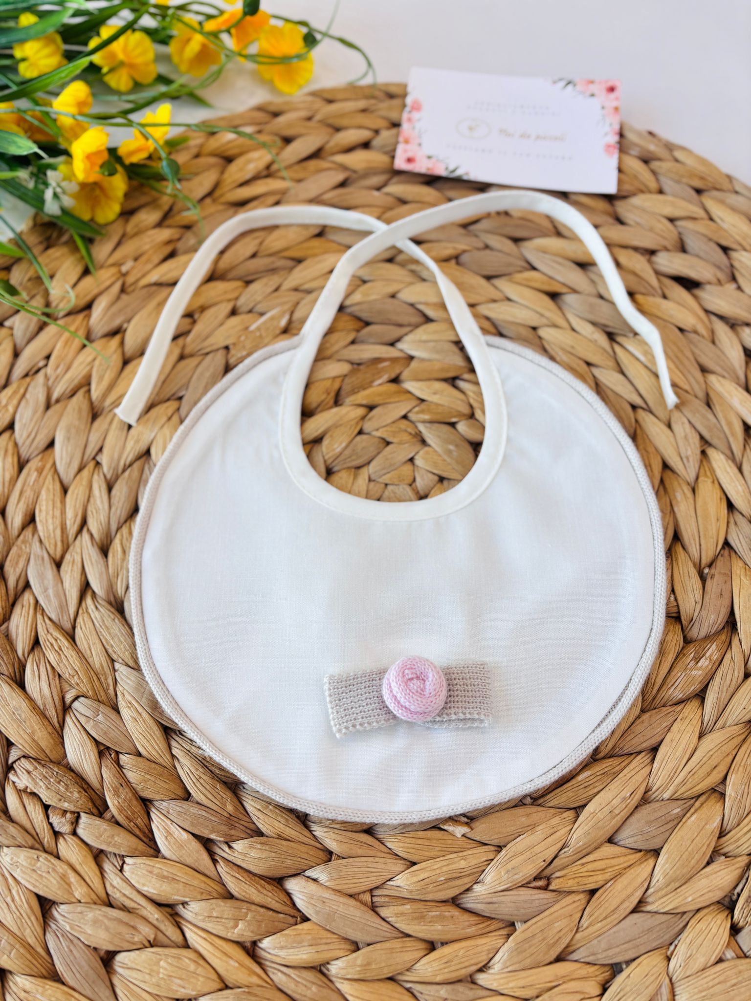 BAVETTA 100 % COTONE BIANCO CON FIOCCHETTO - Noi da piccoli