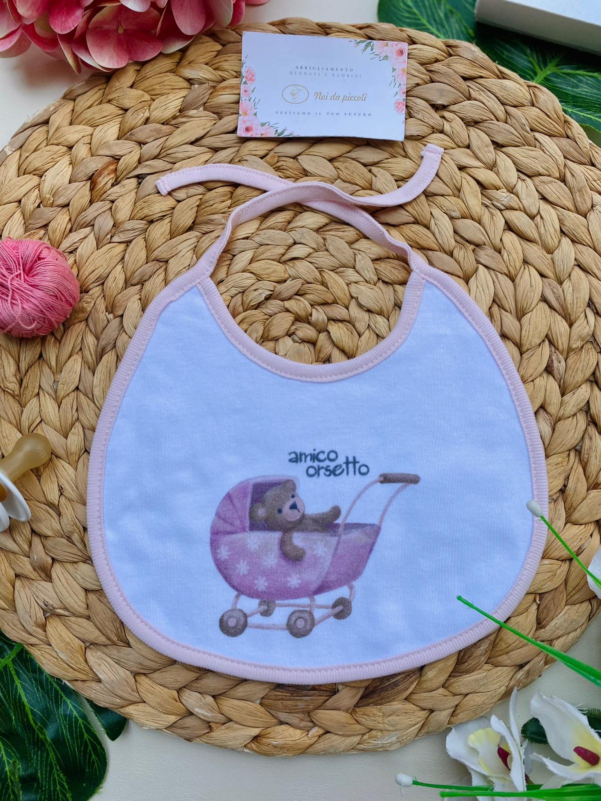 BAVETTA 100 % COTONE bianco - rosa - Noi da piccoli