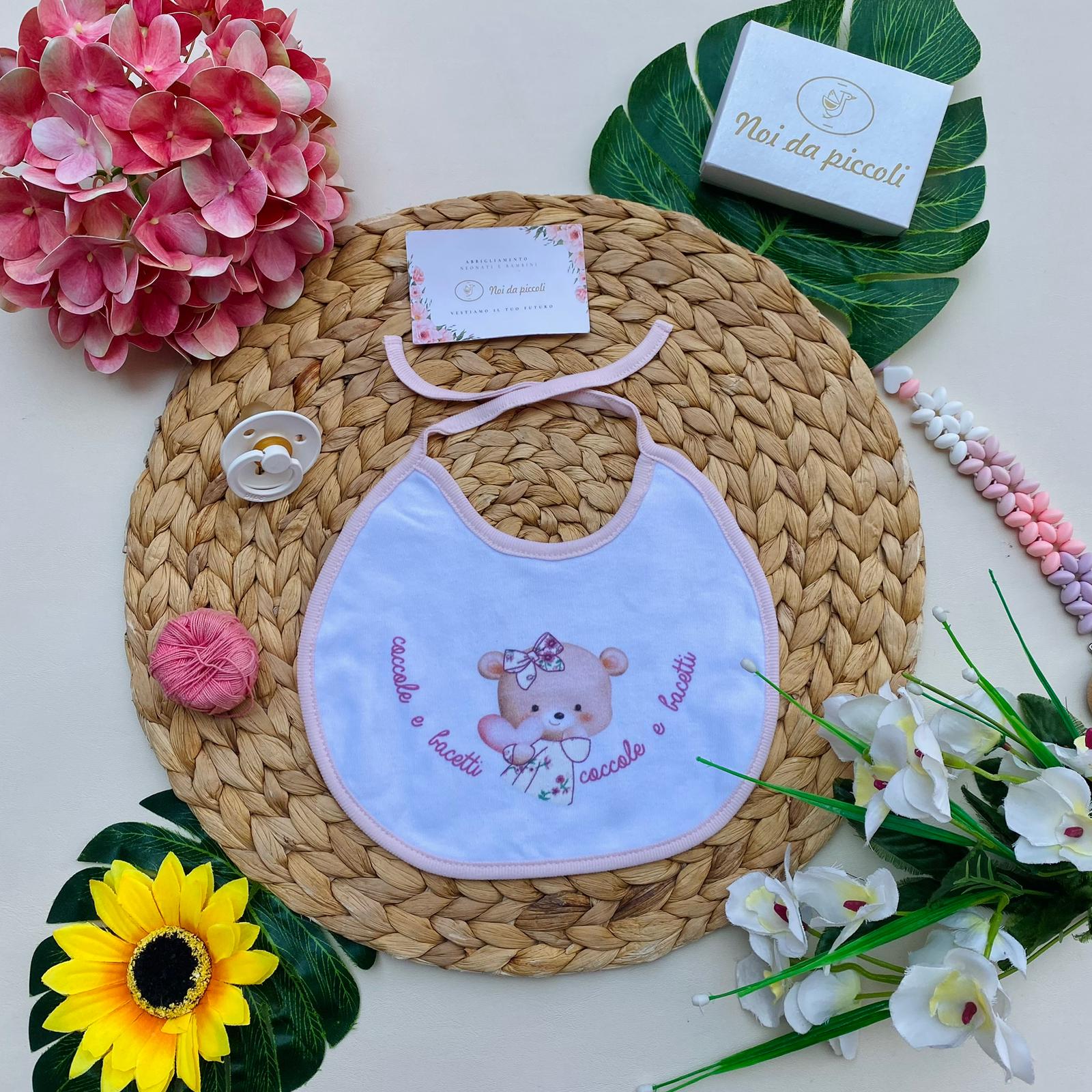 BAVETTA 100 % COTONE bianco - rosa - Noi da piccoli