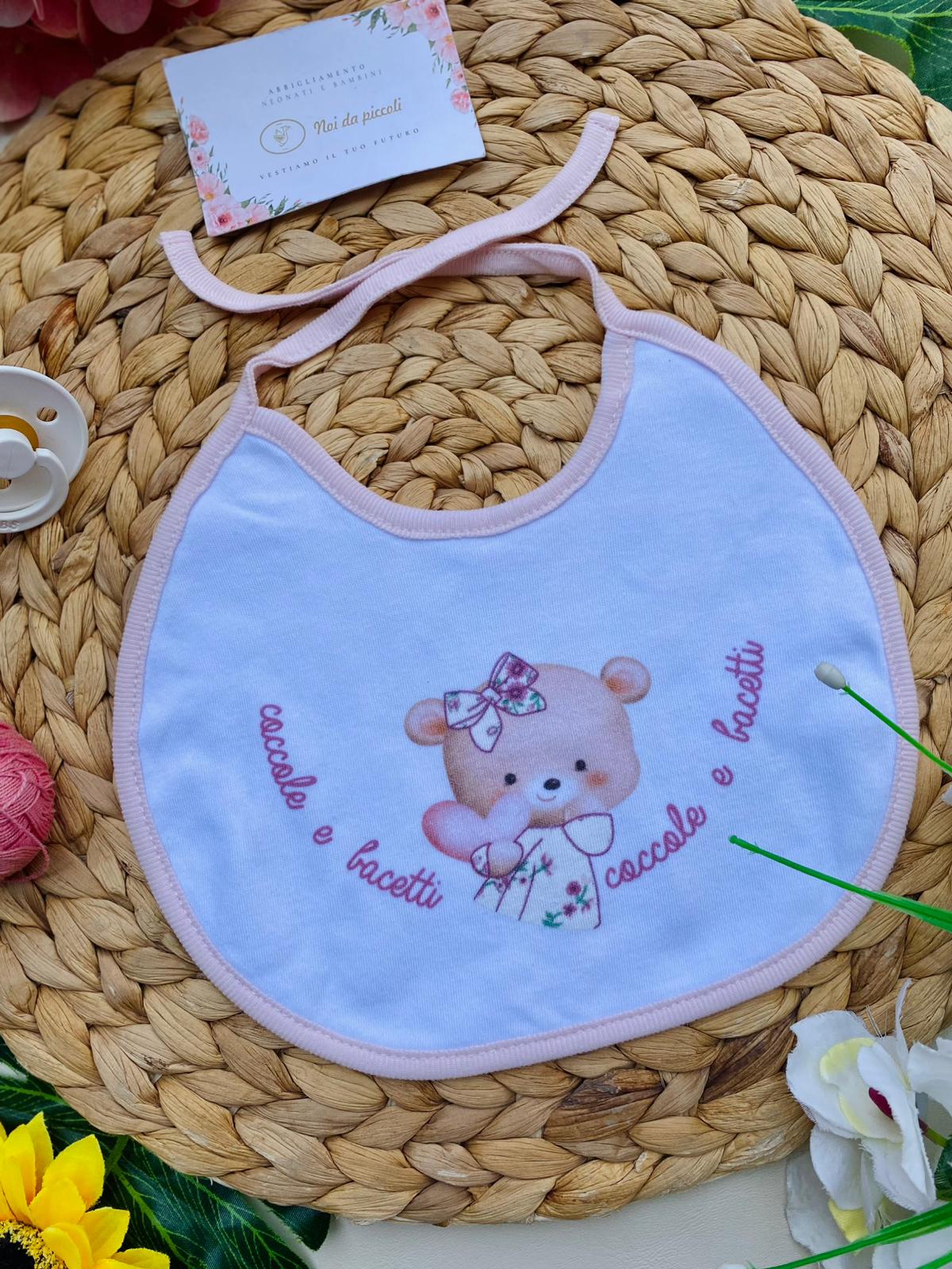 BAVETTA 100 % COTONE bianco - rosa - Noi da piccoli