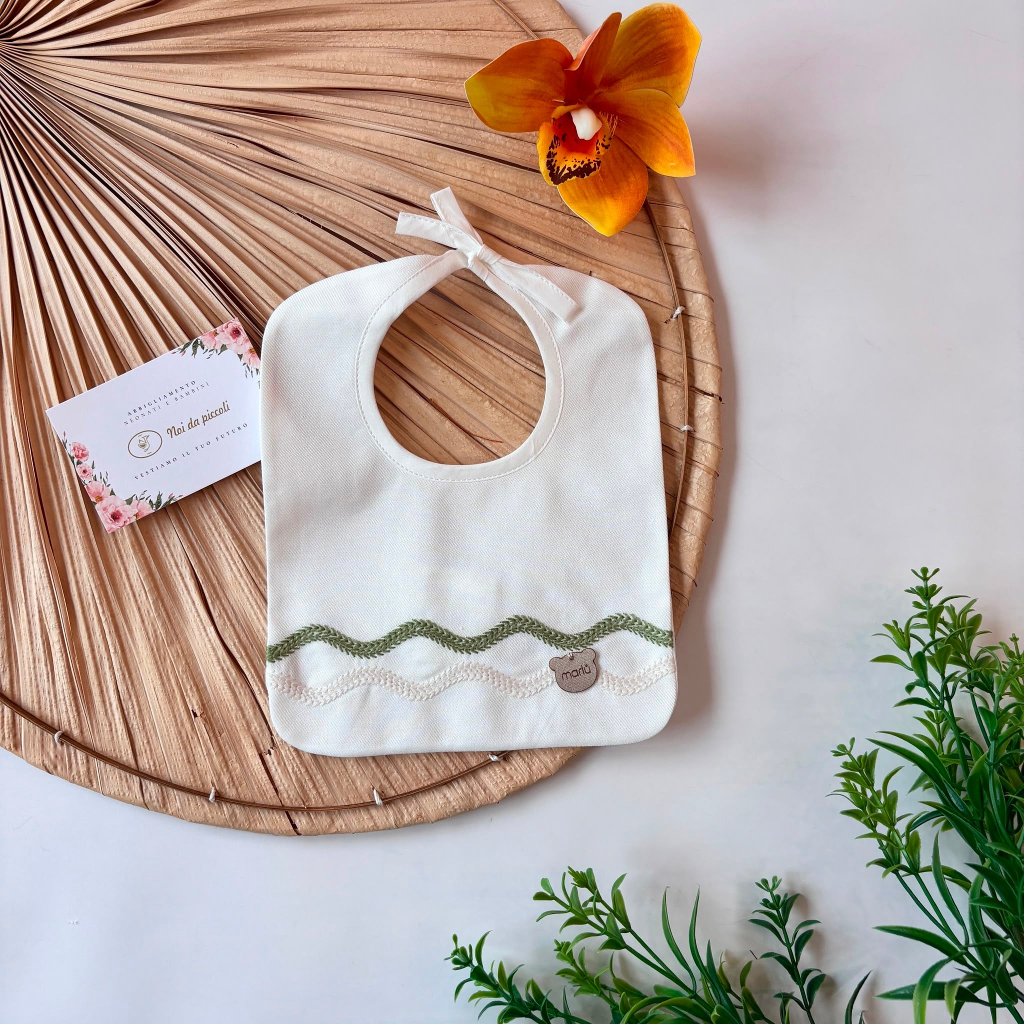 BAVETTA 100 % COTONE PANNA ONDINE VERDI E BEIGE - Noi da piccoli