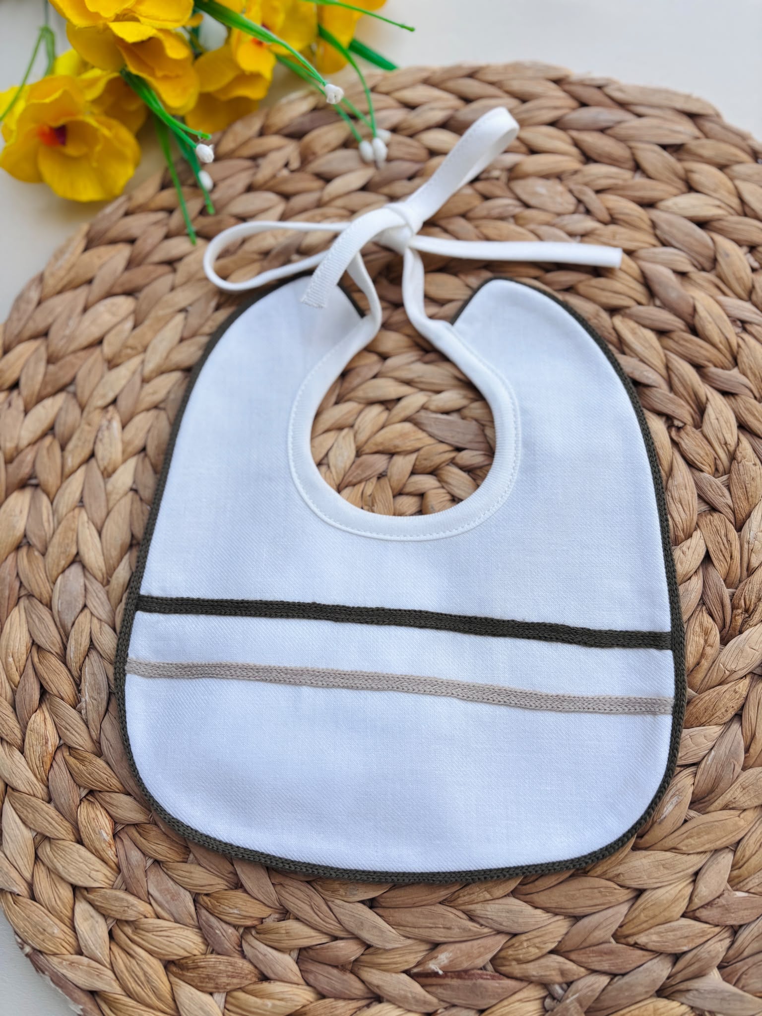 BAVETTA 100 % COTONE VERDE E BEIGE - Noi da piccoli