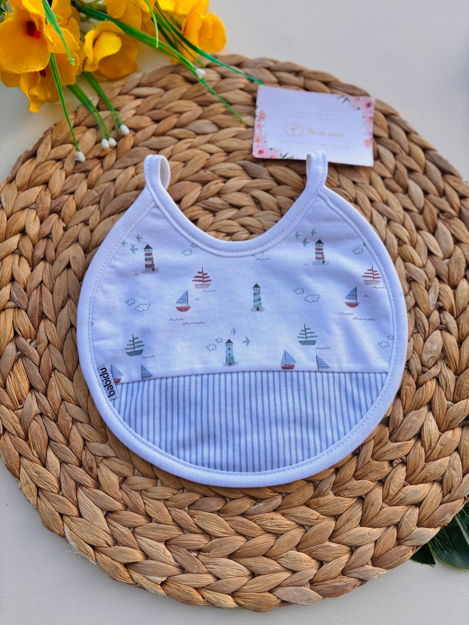 BAVETTA A RIGHE E DISEGNINI BIANCO - Noi da piccoli