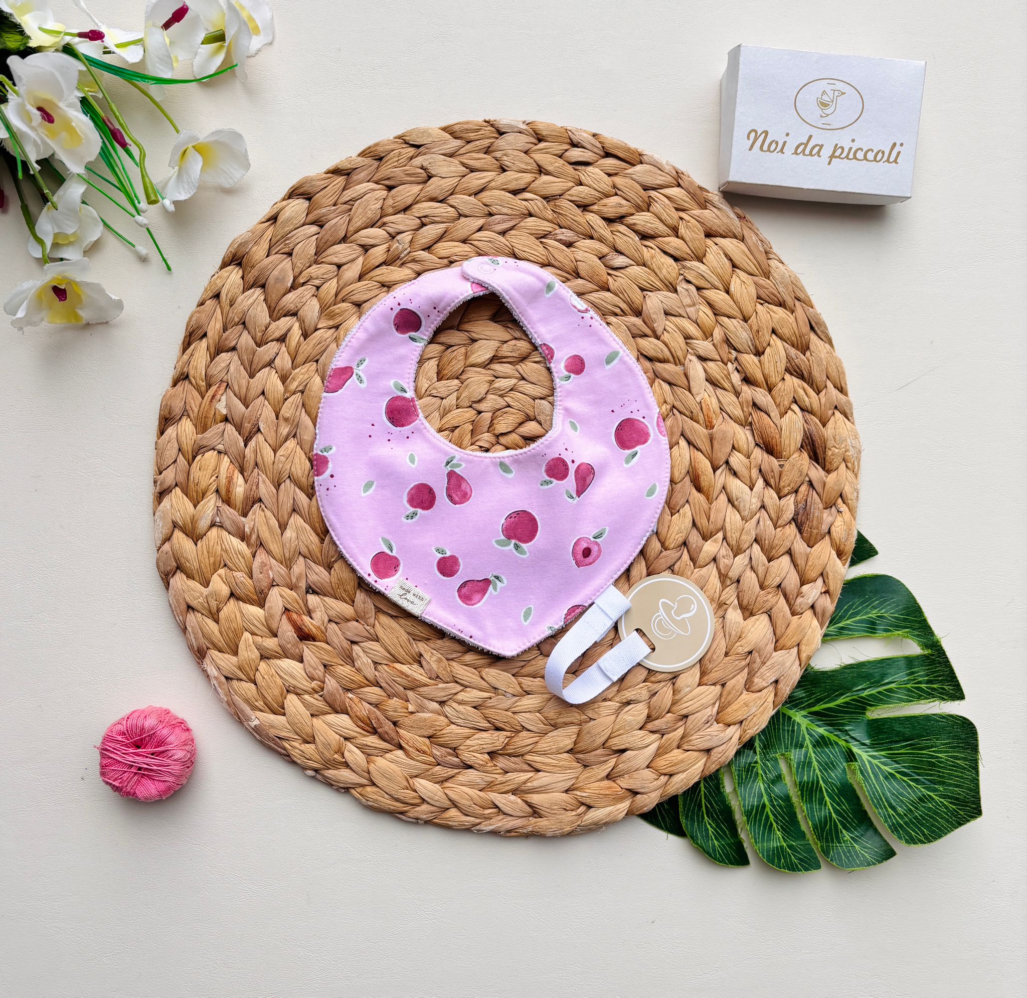 BAVETTA CON DISEGNINI COTONE ROSA - Noi da piccoli