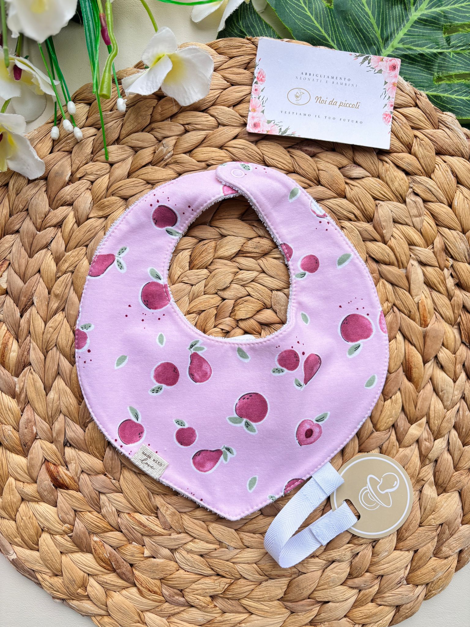 BAVETTA CON DISEGNINI COTONE ROSA - Noi da piccoli