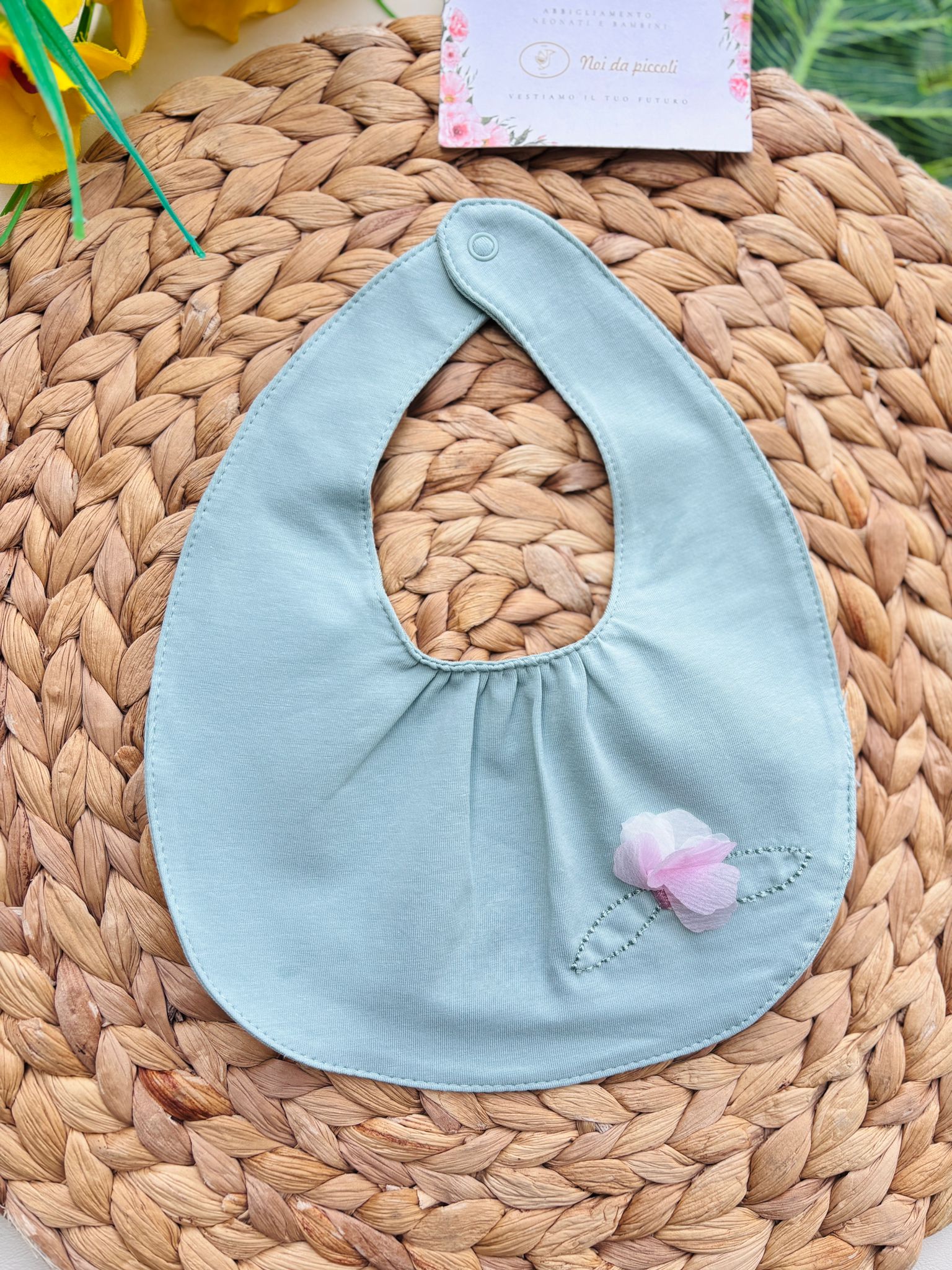 BAVETTA CON FARFALLINA COTONE VERDE - Noi da piccoli