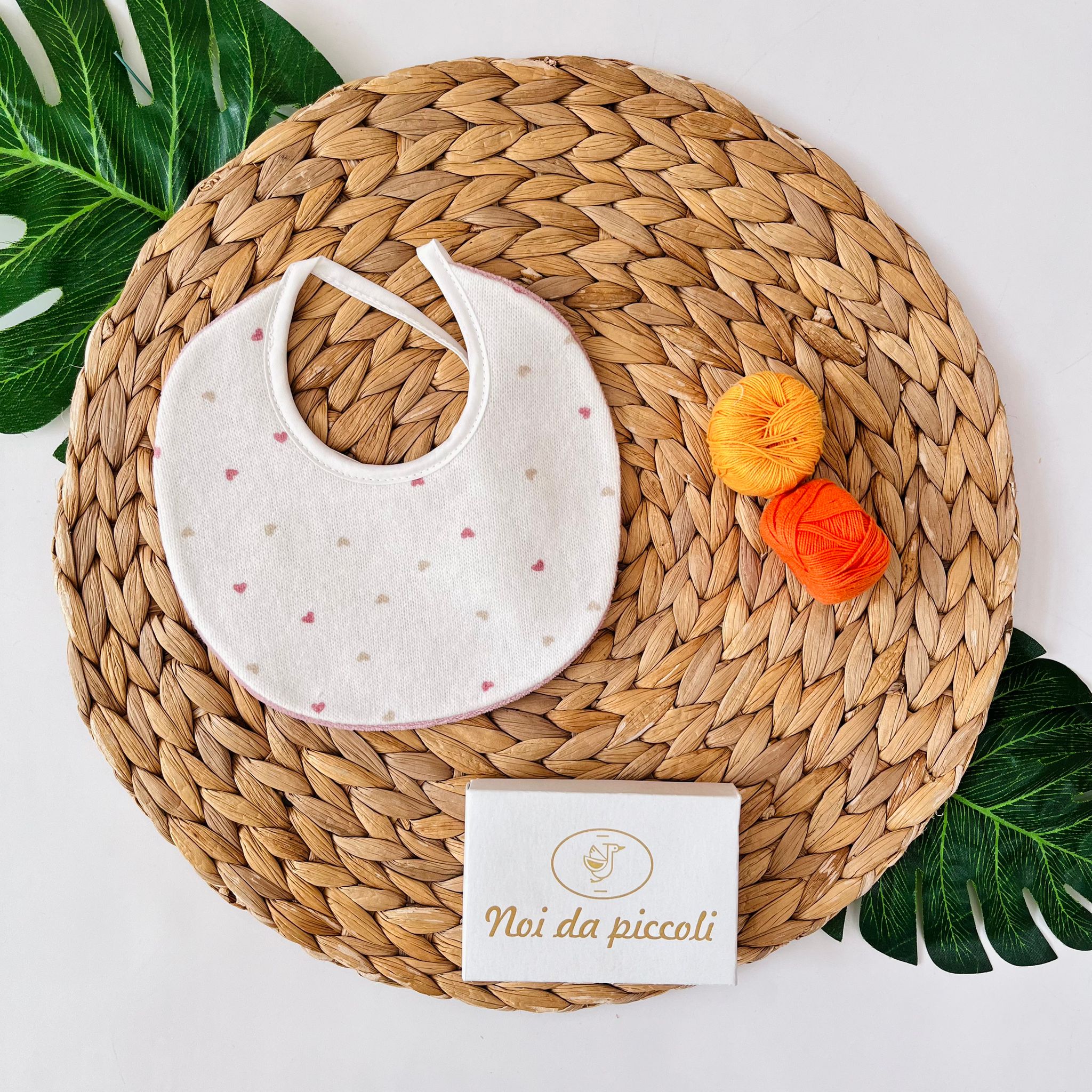 BAVETTA CUORI CINIGLIA PANNA - Noi da piccoli