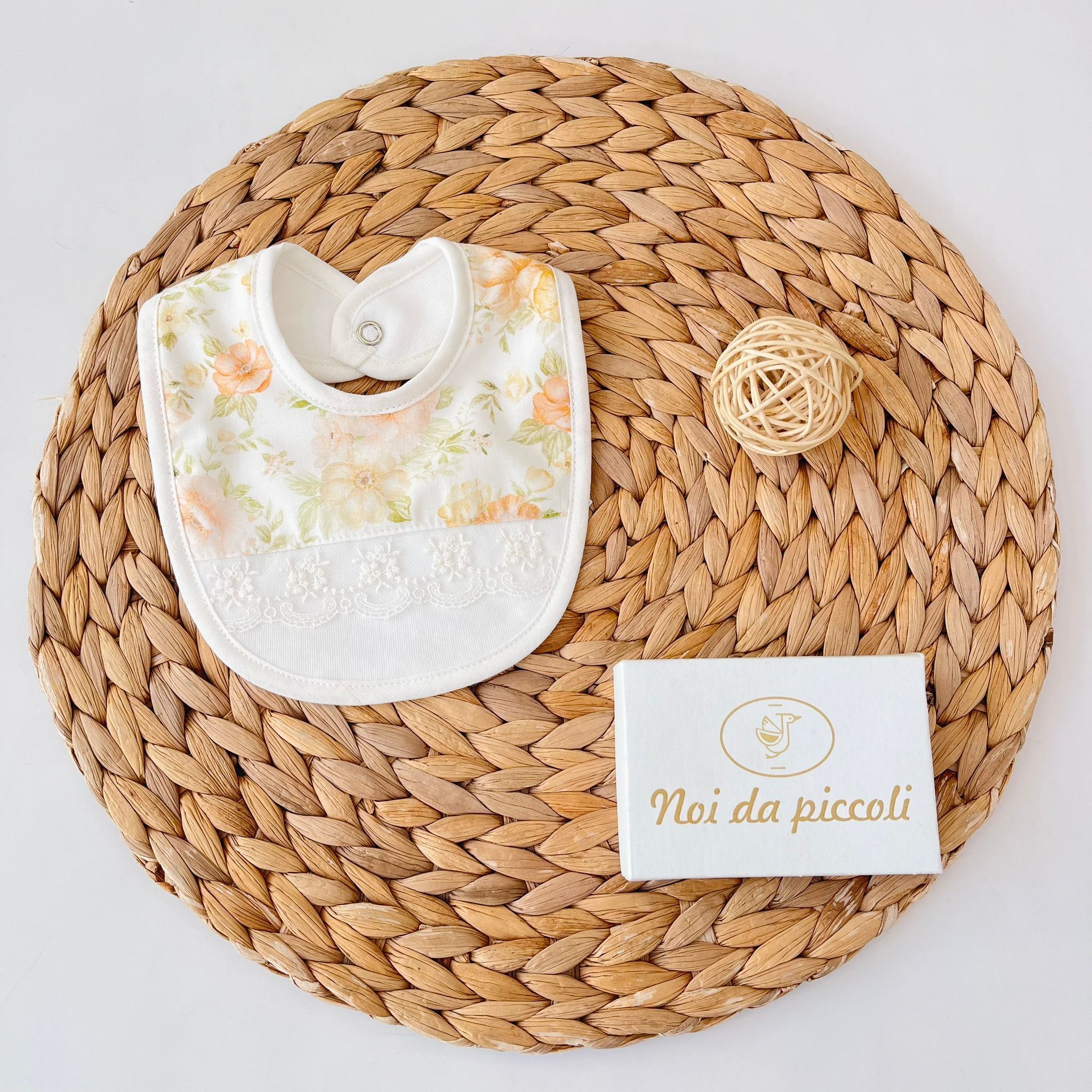 BAVETTA FIORI 100 % COTONE BEIGE ARANCIO - Noi da piccoli