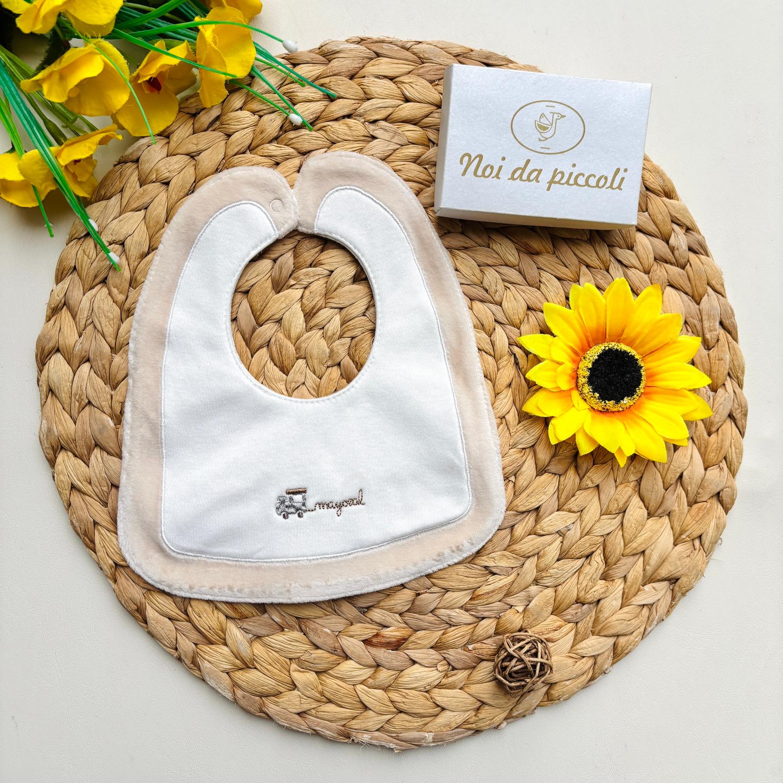 BAVETTA IN CALDO COTONE BIANCO BEIGE - Noi da piccoli